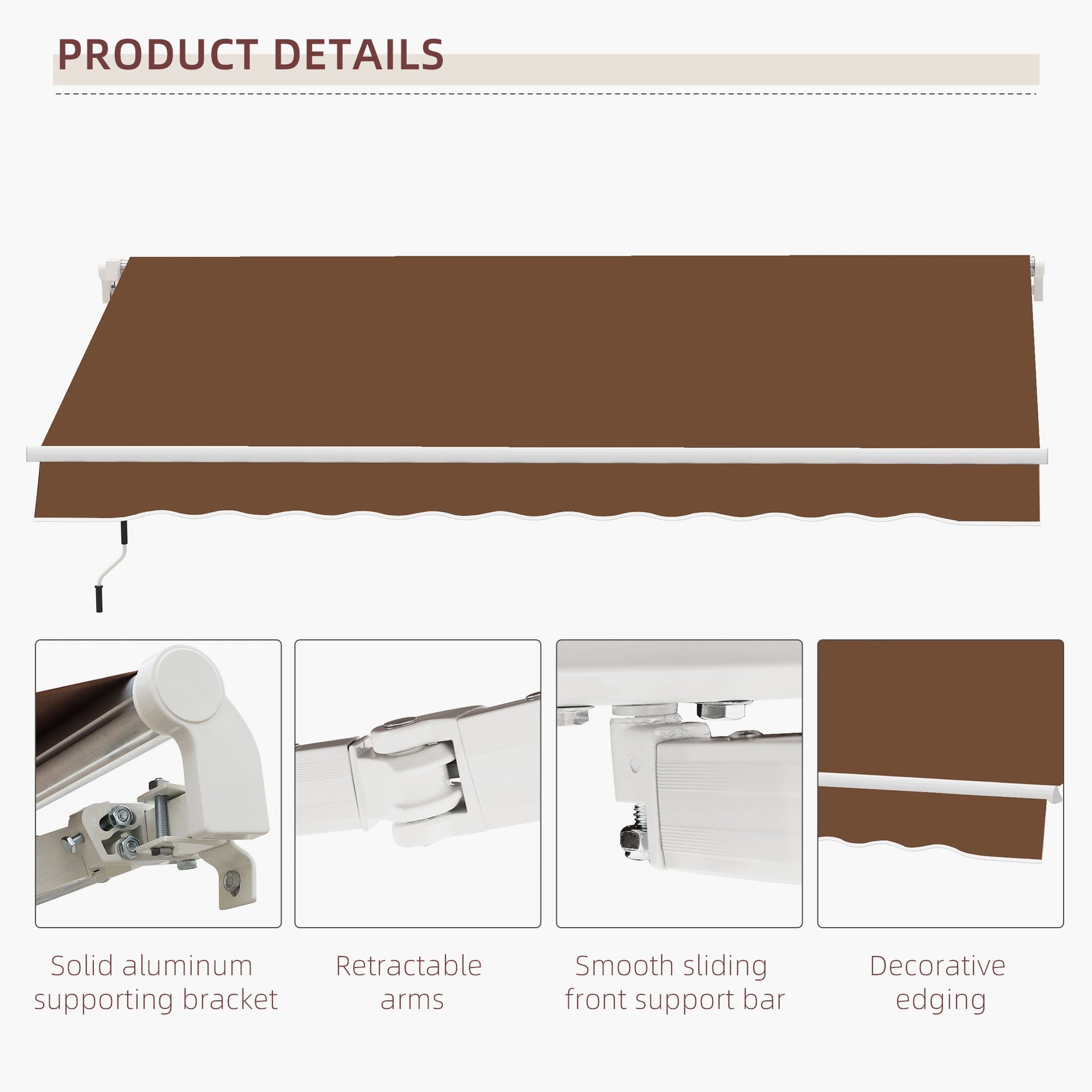 Outsunny 10' x 8' Manual Retractable Sun Shade Patio Awning - Coffee Brown