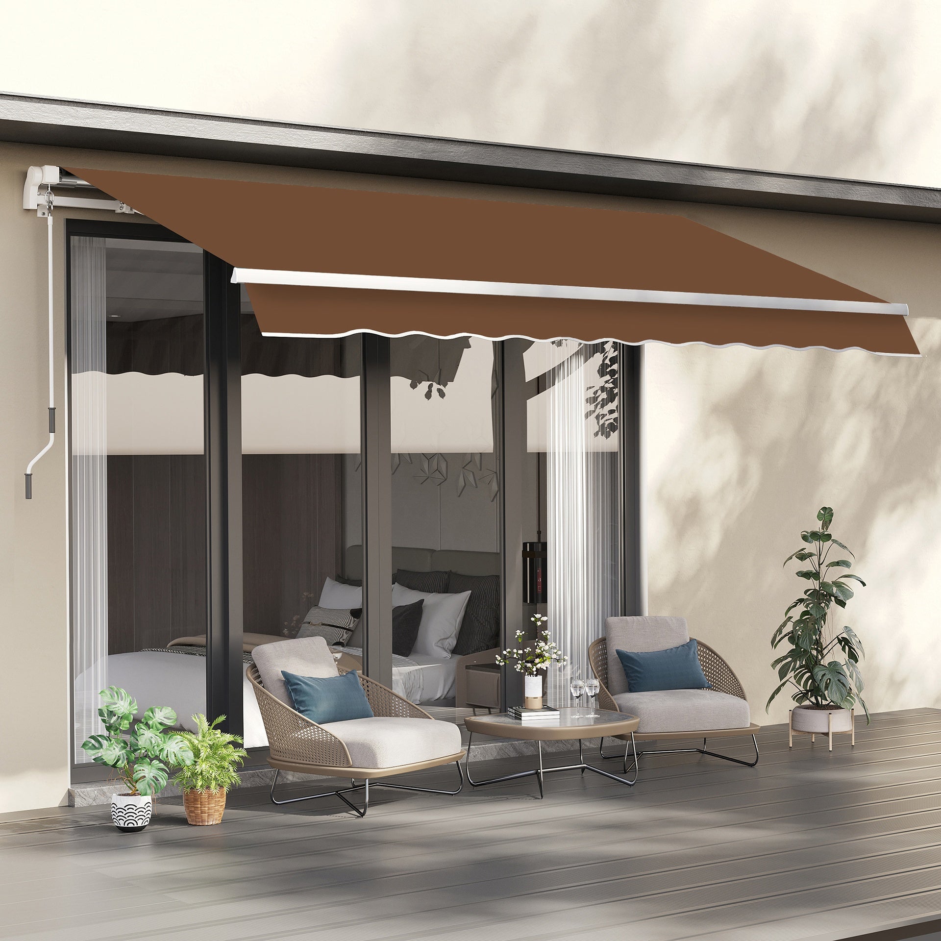 Outsunny 10' x 8' Manual Retractable Sun Shade Patio Awning - Coffee Brown