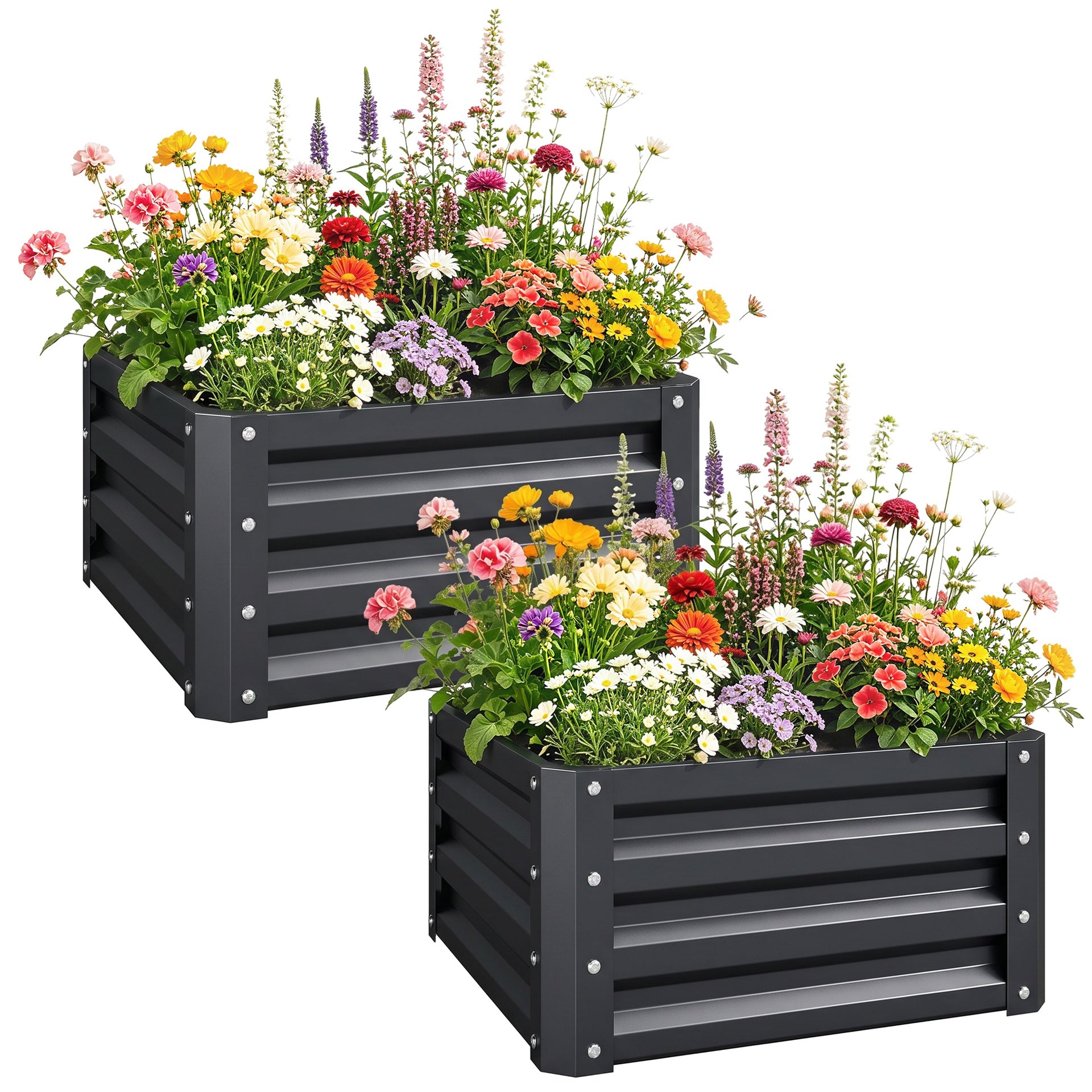 Outsunny 2pc 23.5" Elevated Herb & Vegetable Planting Box Kit w/ Versatile Uses, Dark Gray