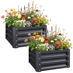 Outsunny 2pc 23.5" Elevated Herb & Vegetable Planting Box Kit w/ Versatile Uses, Dark Gray