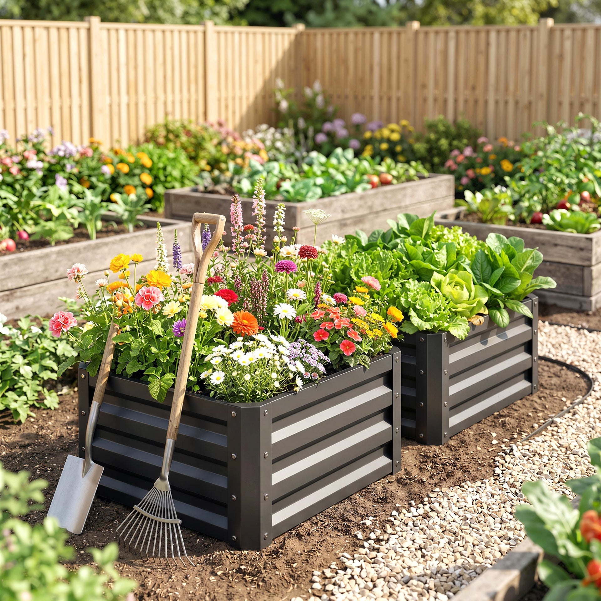 Outsunny 2pc 23.5" Elevated Herb & Vegetable Planting Box Kit w/ Versatile Uses, Dark Gray