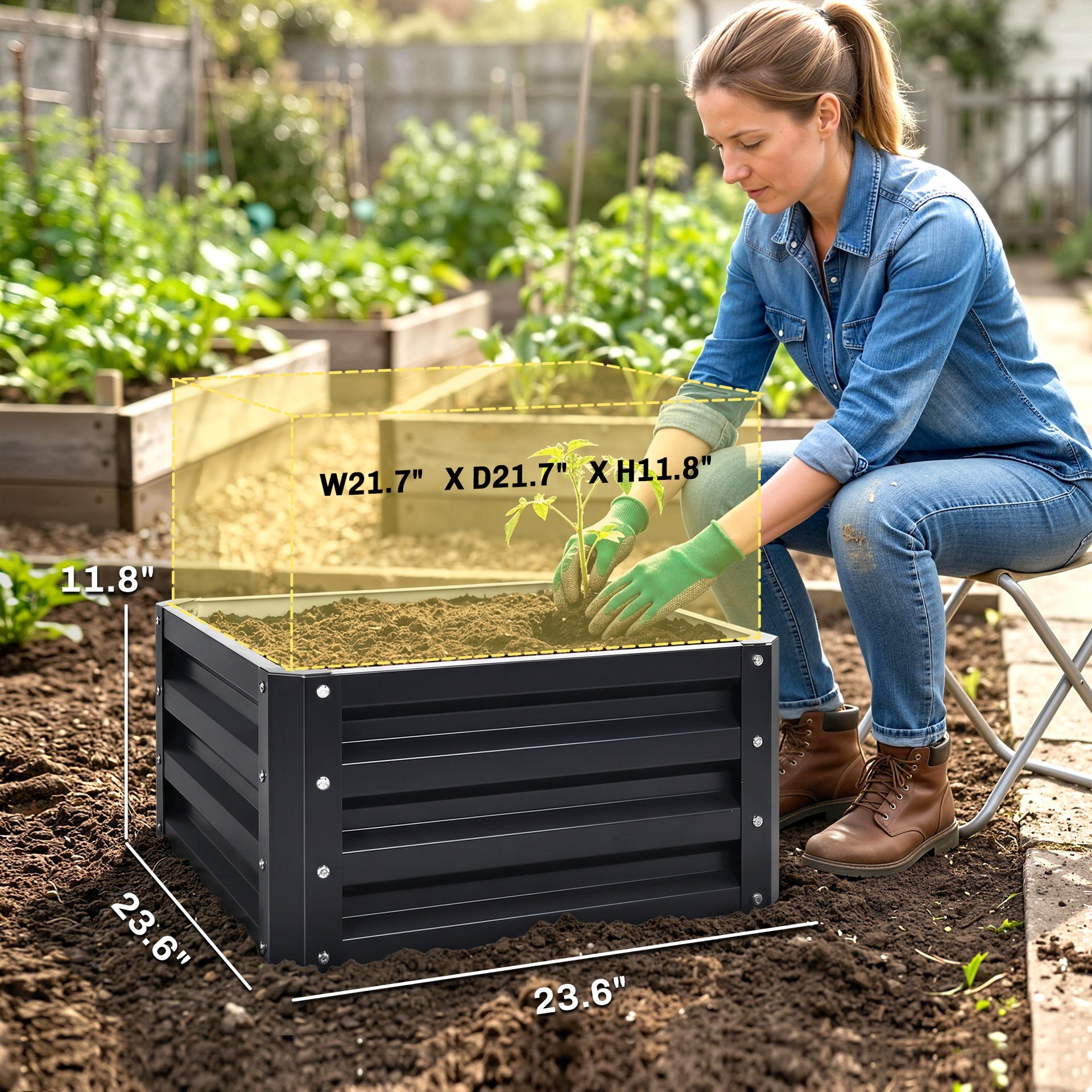Outsunny 2pc 23.5" Elevated Herb & Vegetable Planting Box Kit w/ Versatile Uses, Dark Gray