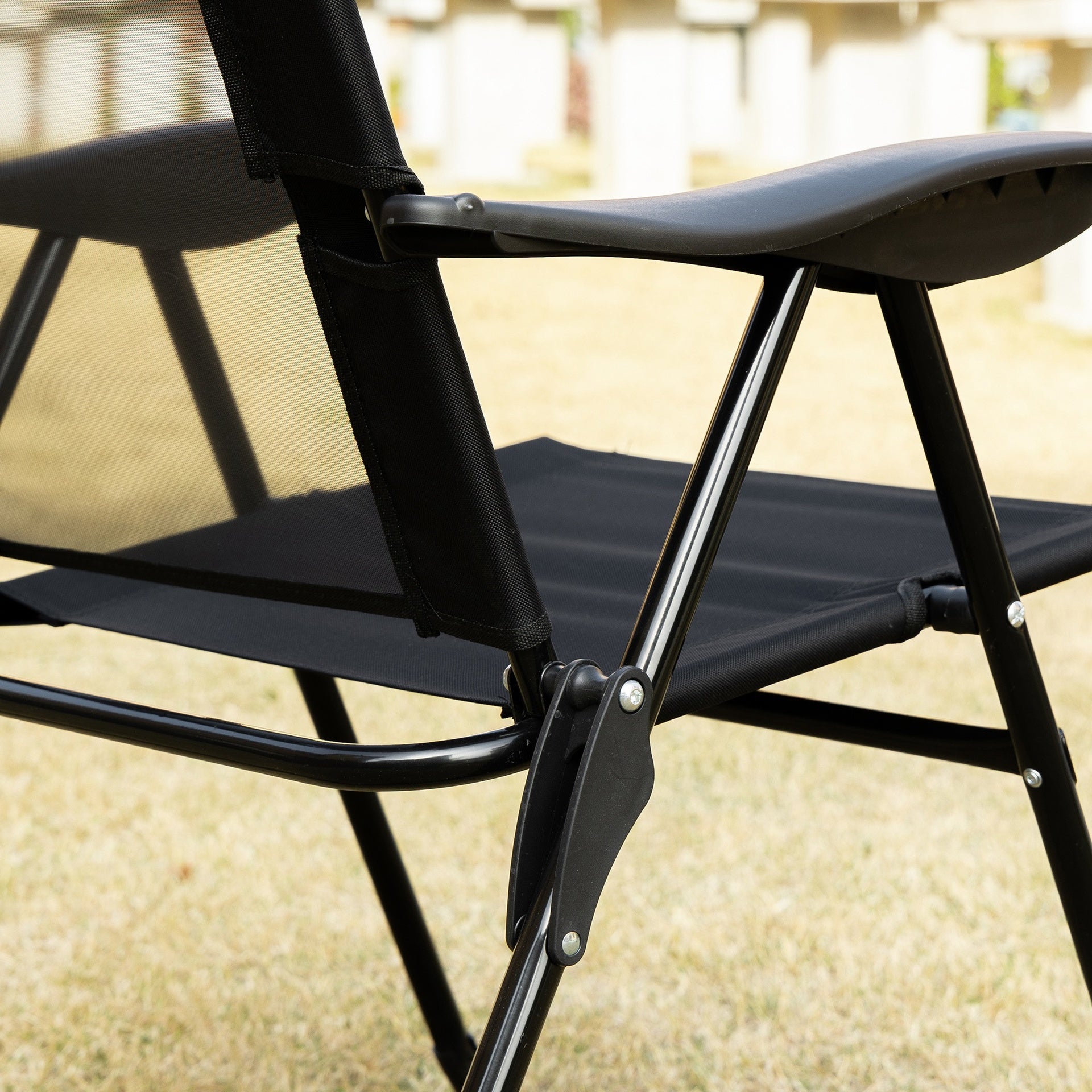 Outsunny Folding Patio Dining Chairs Set of 2, Outdoor Deck Chair with Adjustable Sling Back, Camping Chair with Removable Headrest for Garden, Backyard, Lawn, Black