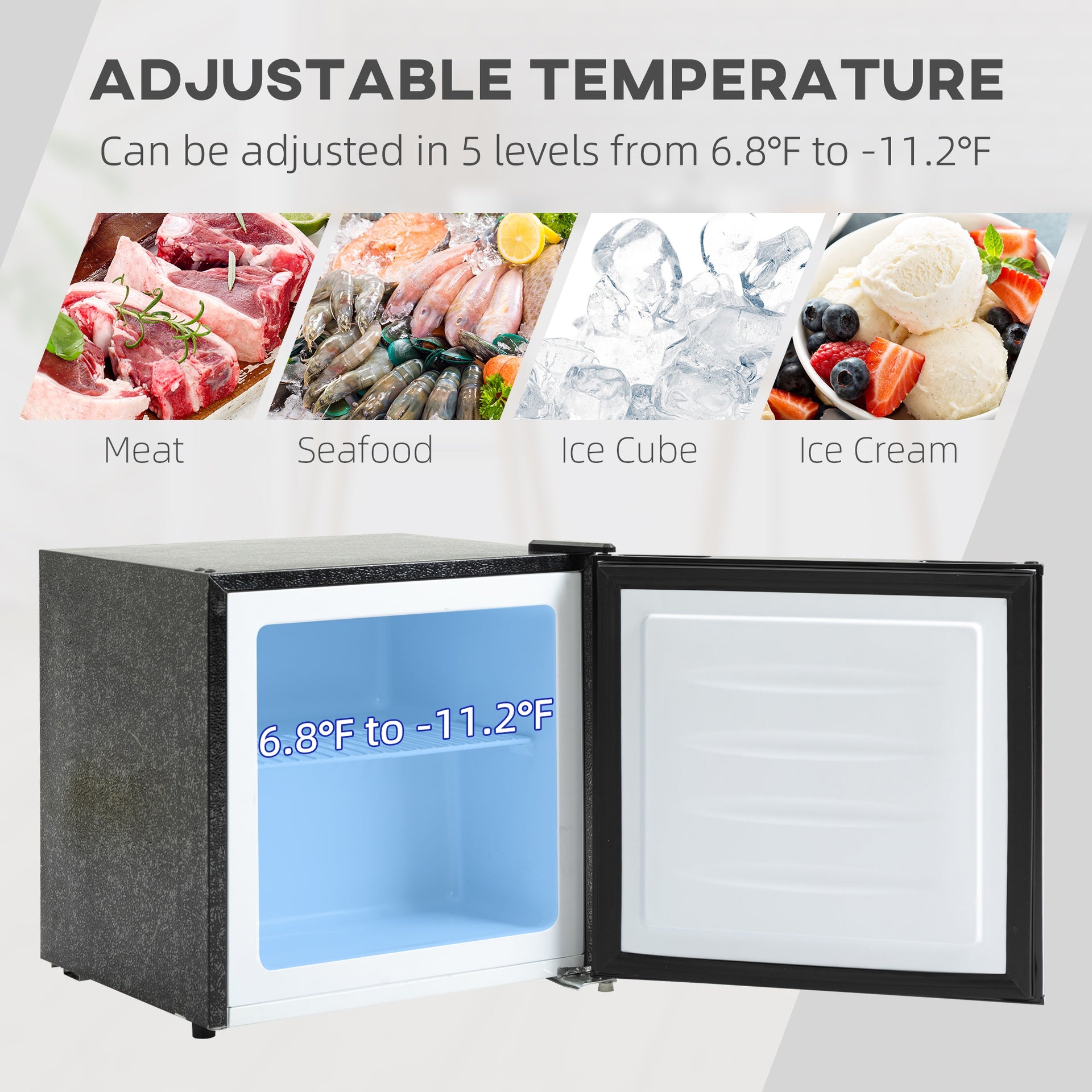 HOMCOM Mini Freezer Countertop, 1.1 Cu.Ft Compact Upright Freezer with Removable Shelves, Reversible Door for Home, Dorm, Apartment and Office, Black
