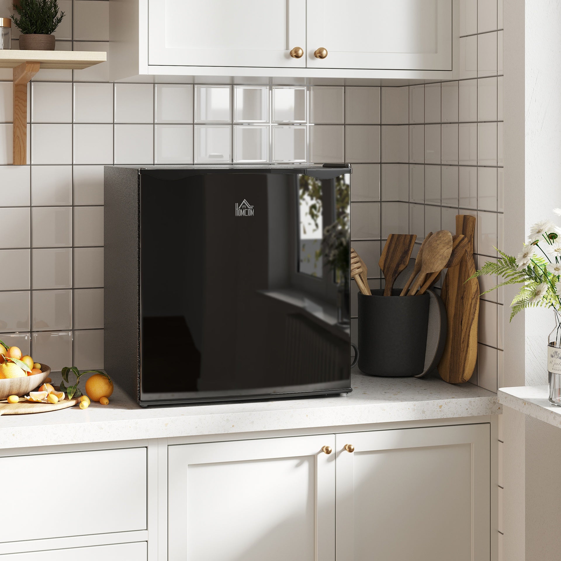 HOMCOM Mini Freezer Countertop, 1.1 Cu.Ft Compact Upright Freezer with Removable Shelves, Reversible Door for Home, Dorm, Apartment and Office, Black