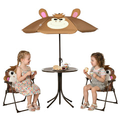 Outsunny Kids Table and Chair Set, Outdoor Folding Garden Furniture, Picnic Table for Patio Backyard, with Removable & Height Adjustable Sun Umbrella, Brown