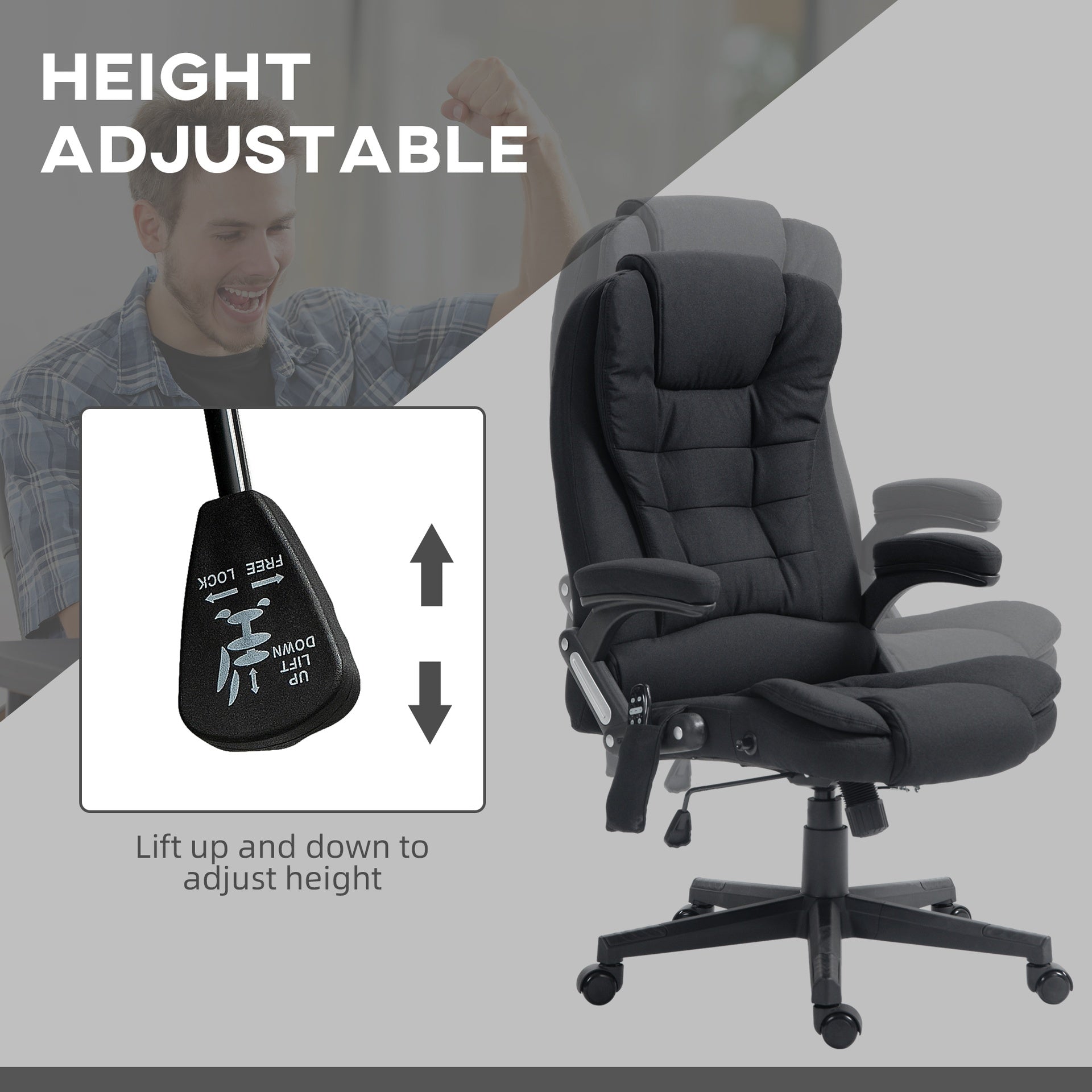 HOMCOM 6 Point Vibrating Massage Office Chair with Heat, Linen High Back Massage Desk Chair with Reclining Backrest, Black