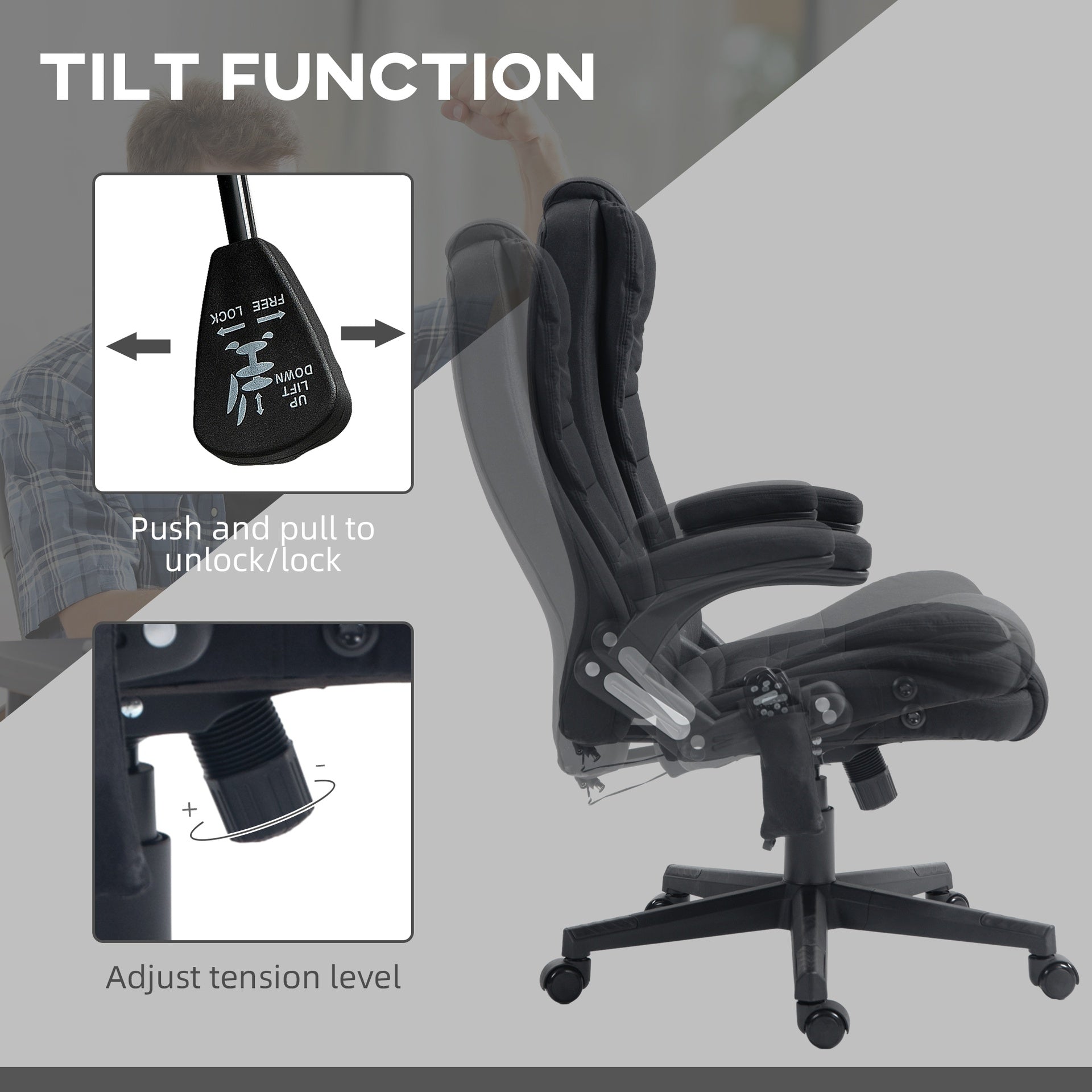 HOMCOM 6 Point Vibrating Massage Office Chair with Heat, Linen High Back Massage Desk Chair with Reclining Backrest, Black