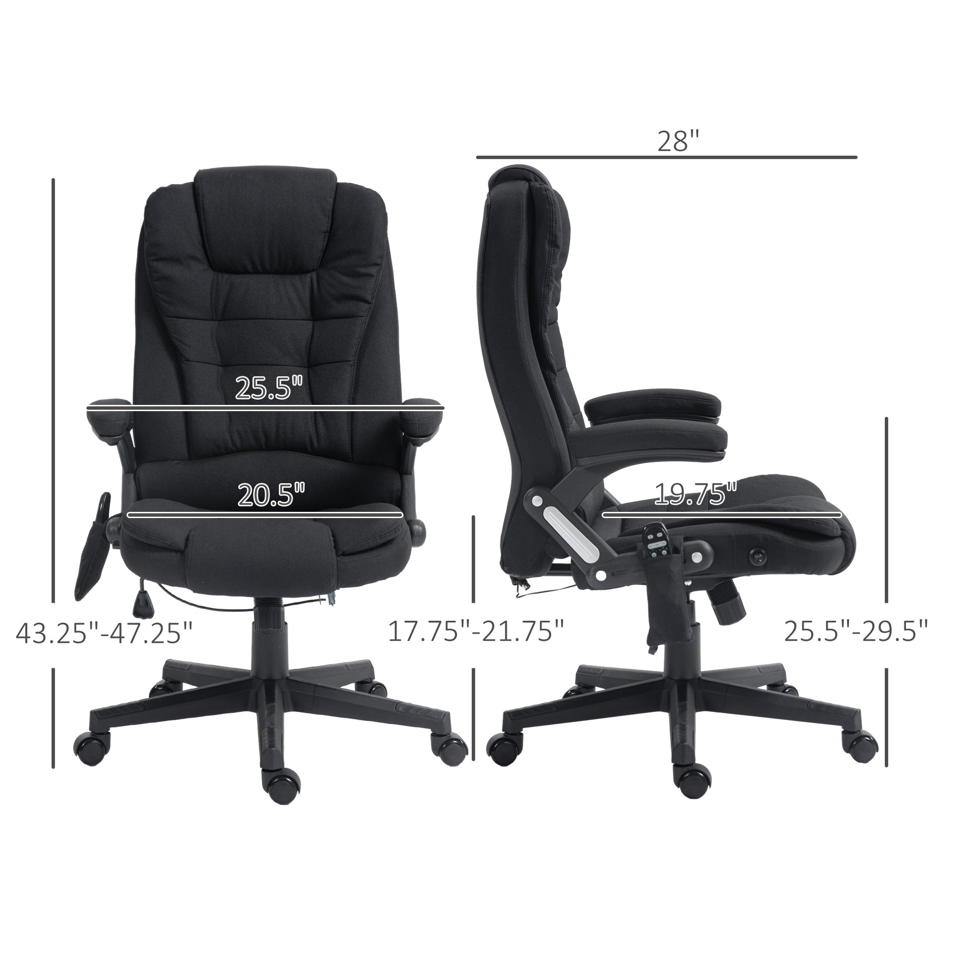 HOMCOM 6 Point Vibrating Massage Office Chair with Heat, Linen High Back Massage Desk Chair with Reclining Backrest, Black