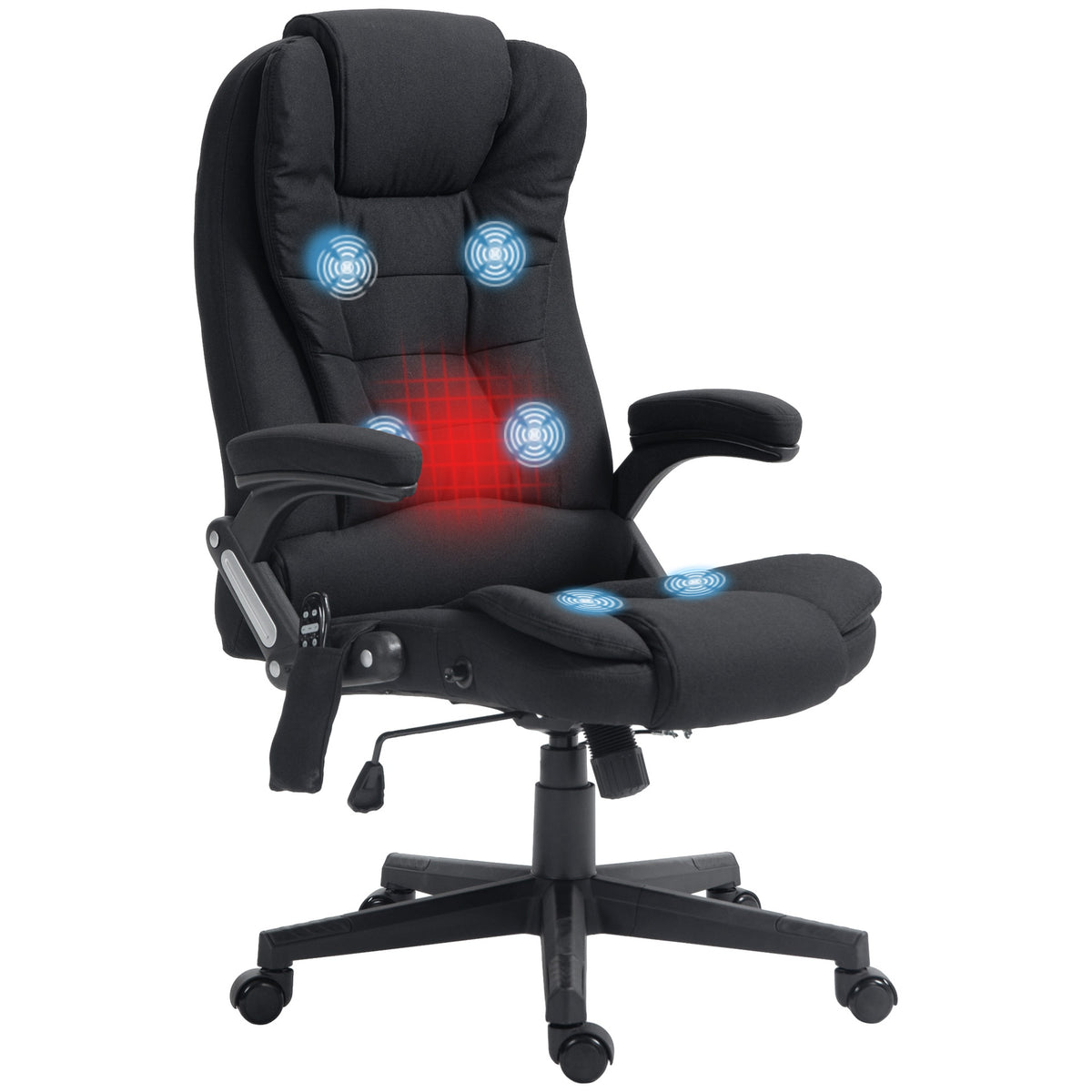 HOMCOM 6 Point Vibrating Massage Office Chair with Heat, Linen High Back Massage Desk Chair with Reclining Backrest, Black