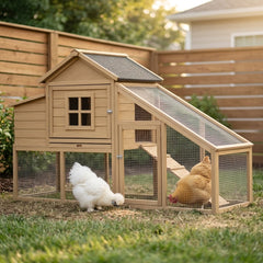 PawHut 69" Wooden Chicken Coop, Poultry Cage Hen House with Connecting Ramp, Tray, Ventilated Window and Nesting Box