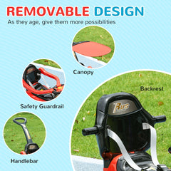 Qaba 3 in 1 Push Car Sliding Car with Removable Handle, Music, Horn, Canopy, Safety Guardrail, Red