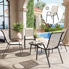 Outsunny Set of 4 Outdoor Dining Chairs, Stackable Patio Chairs with High Back, Breathable Mesh Seat for Garden Lawn, Beige