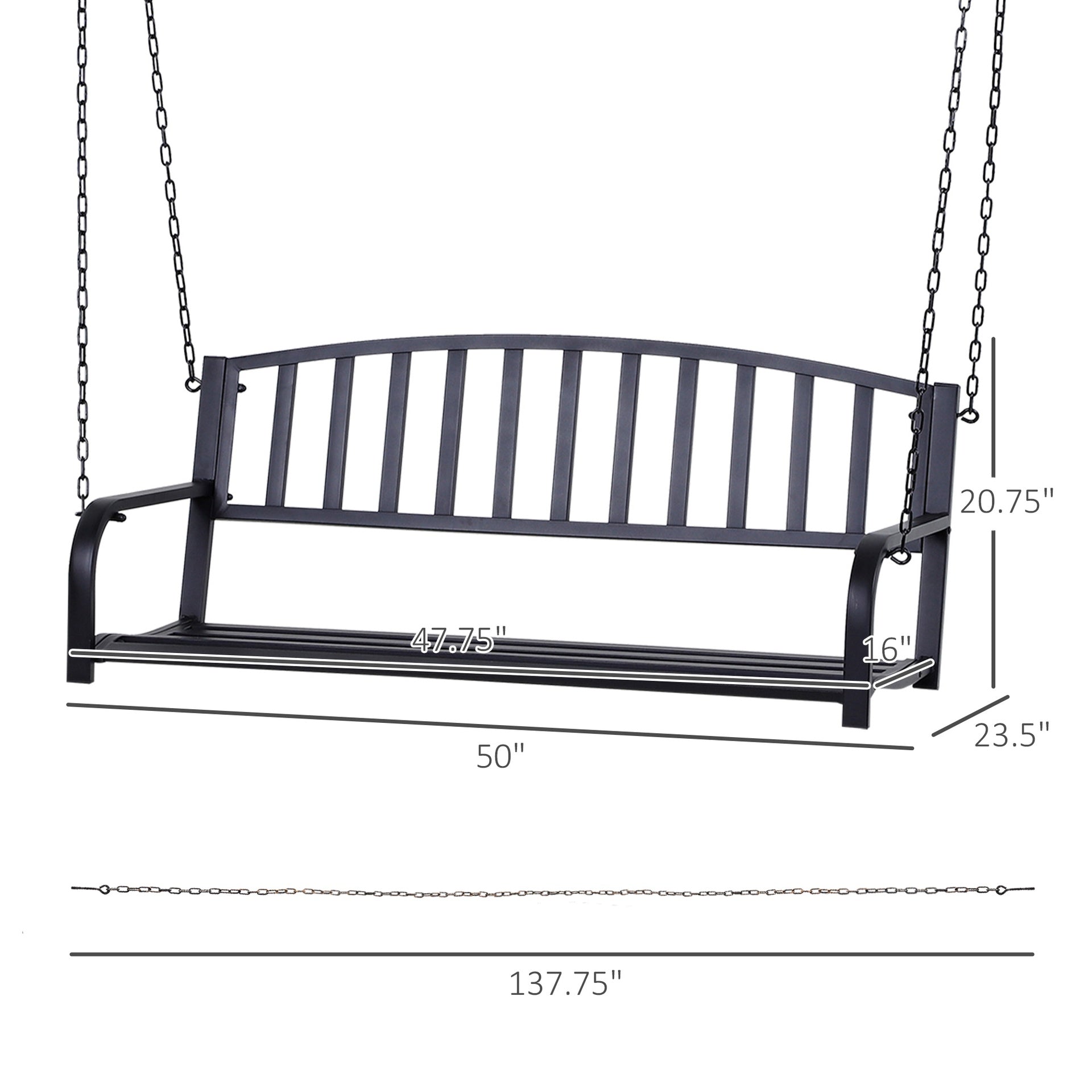 Outsunny 2-Person Metal Outdoor Porch Swing, Hanging Outdoor Swing Chair, 528lb Weight Capacity, Black