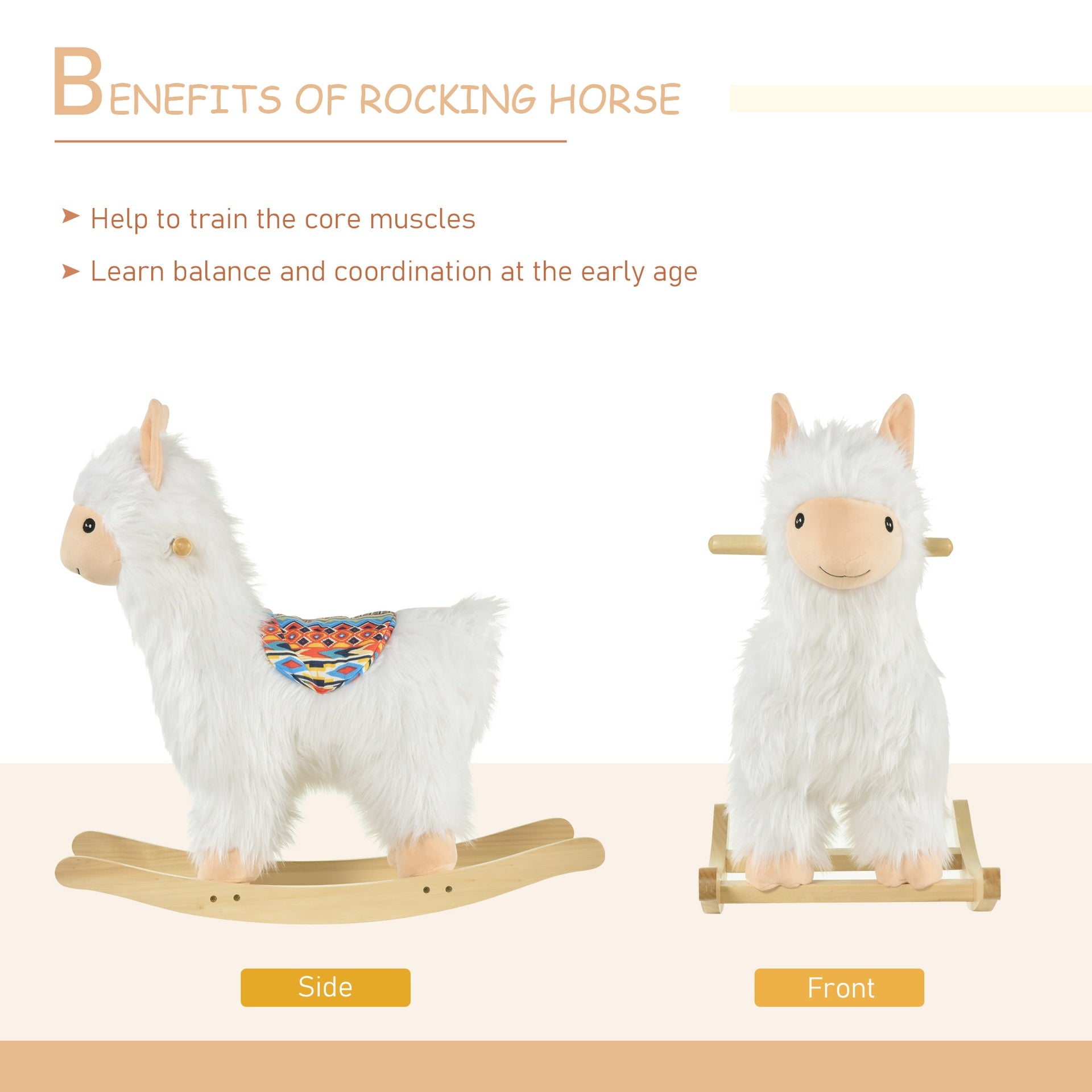 Qaba Kids Ride-On Rocking Horse Toy Llama Style Rocker Soft Plush Fabric for Children 3+ Years