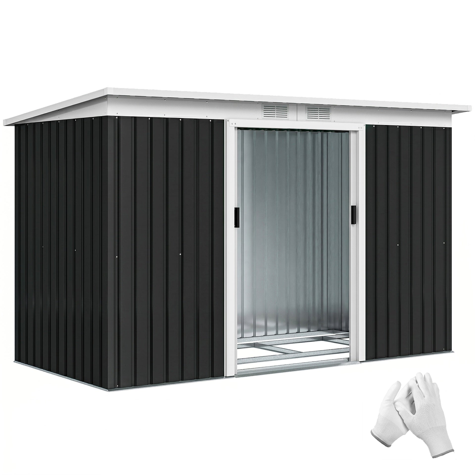 Outsunny 9' x 4' Metal Outdoor Storage Shed, Tool House with Double Lockable Doors for Backyard, Patio, Lawn, Garage, Dark Gray