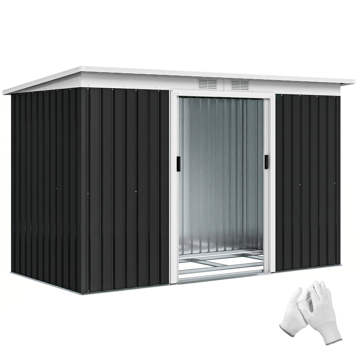 Outsunny 9' x 4' Metal Outdoor Storage Shed, Tool House with Double Lockable Doors for Backyard, Patio, Lawn, Garage, Dark Gray