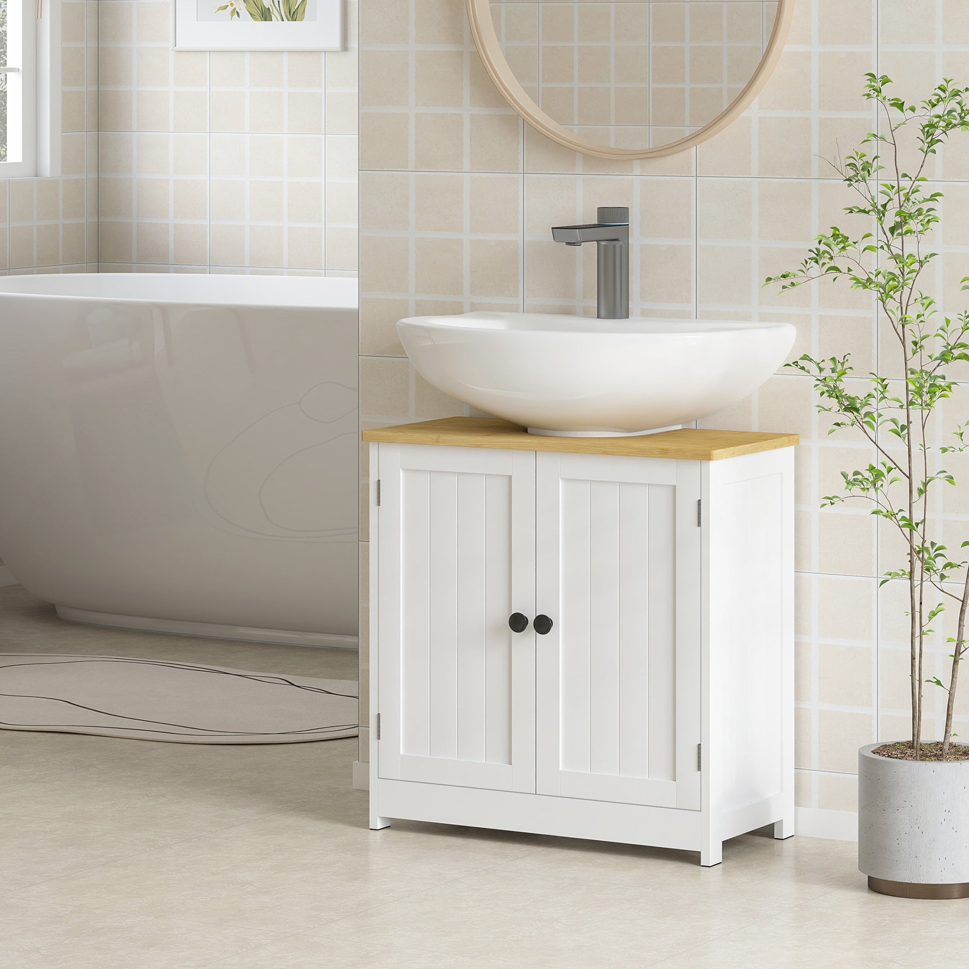 kleankin Bathroom Vanities Under Sink Storage Cabinet Cupboard with 2 Doors, 23.5" x 11.75" x 24", White