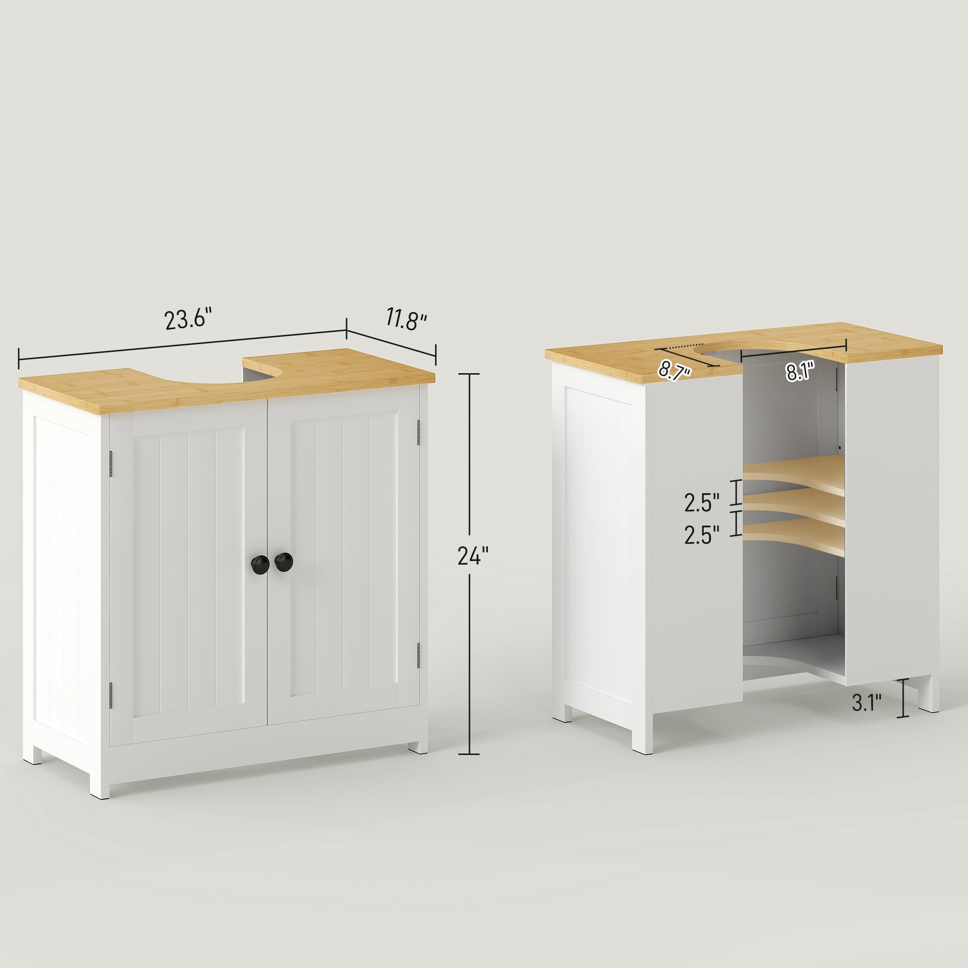 kleankin Bathroom Vanities Under Sink Storage Cabinet Cupboard with 2 Doors, 23.5" x 11.75" x 24", White