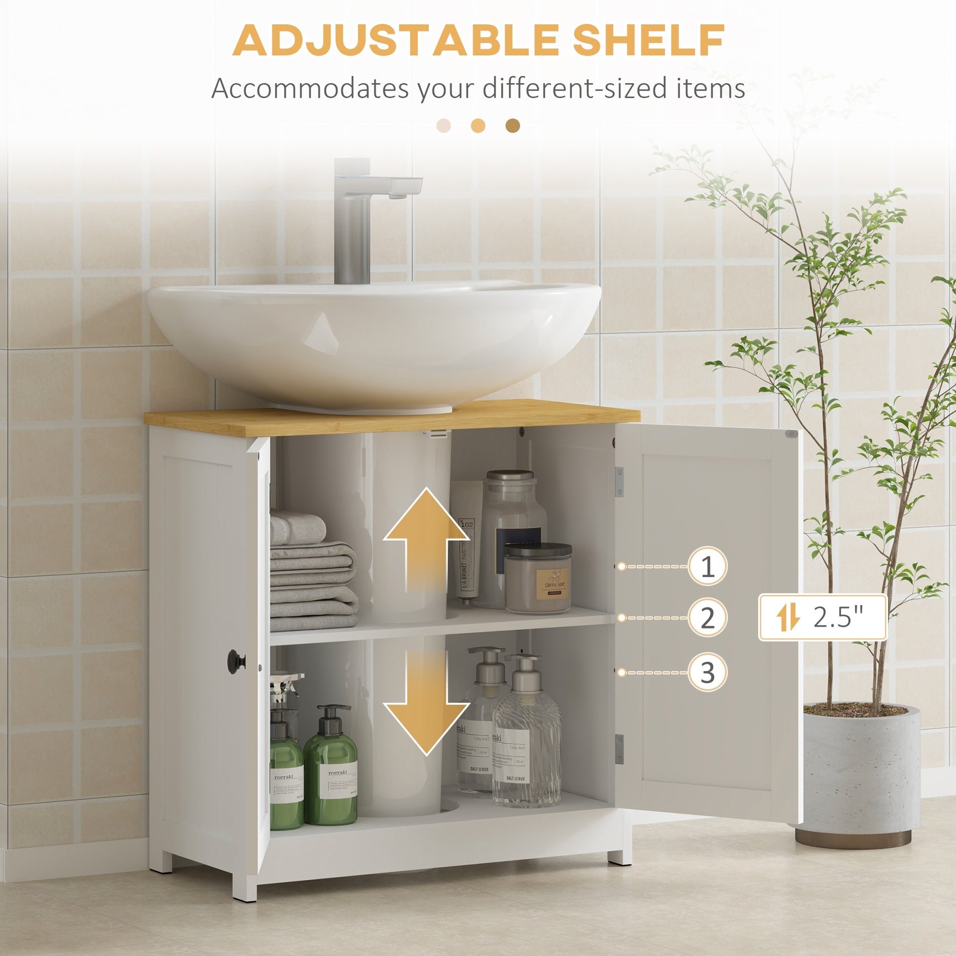 kleankin Bathroom Vanities Under Sink Storage Cabinet Cupboard with 2 Doors, 23.5" x 11.75" x 24", White
