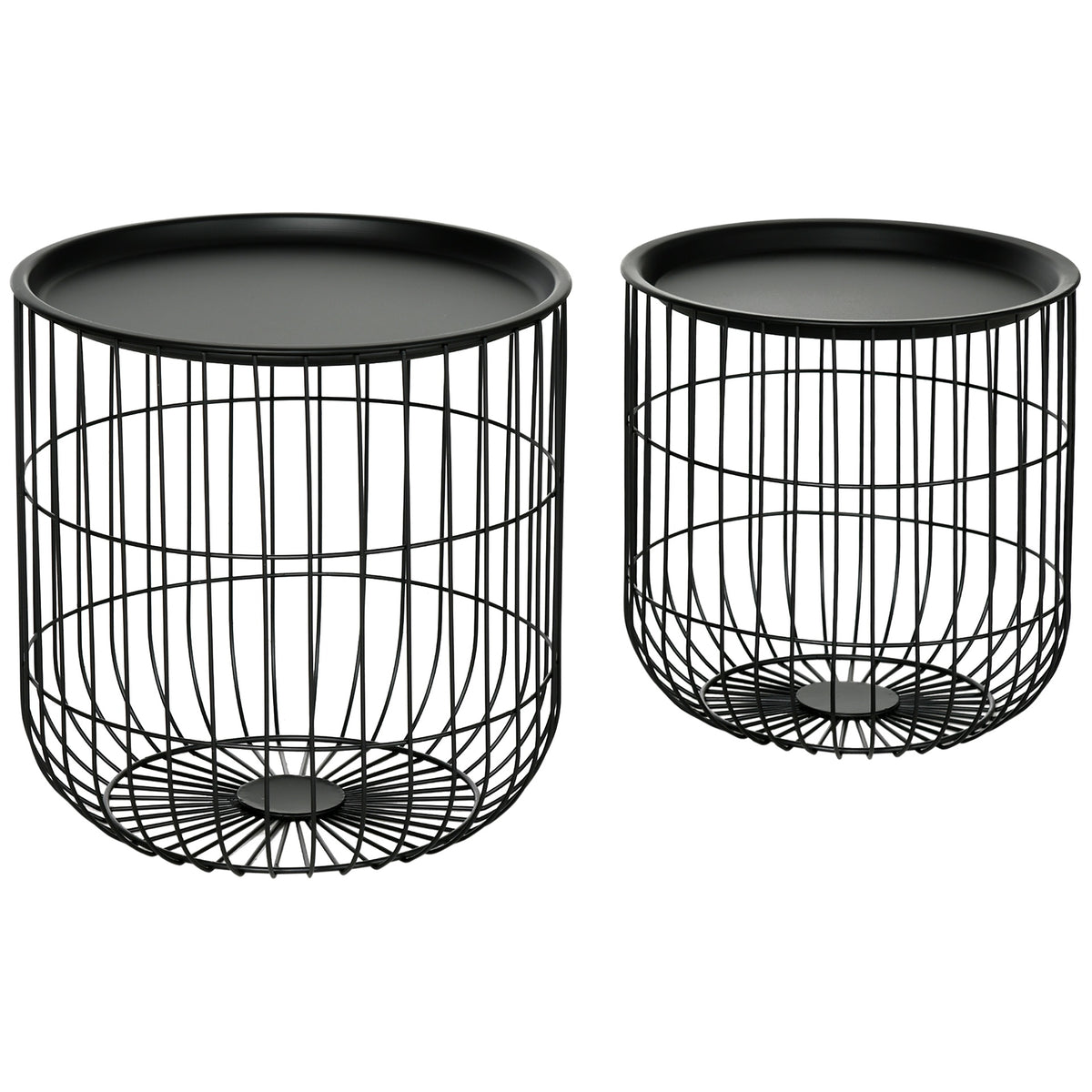 HOMCOM Coffee Table Set, Nest of Coffee Tables with Steel Wired Basket Body and Removable Top for Living Room, Black