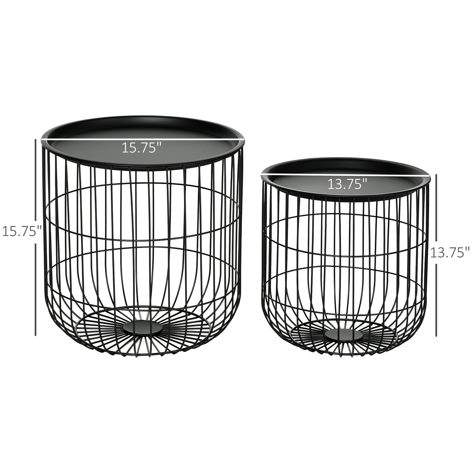 HOMCOM Coffee Table Set, Nest of Coffee Tables with Steel Wired Basket Body and Removable Top for Living Room, Black