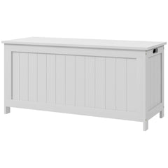 HOMCOM 39.4" Storage Trunk w/ 2 Safety Hinges, Wooden Storage Bench w/ Side Handles, Storage Chest for Playroom, White