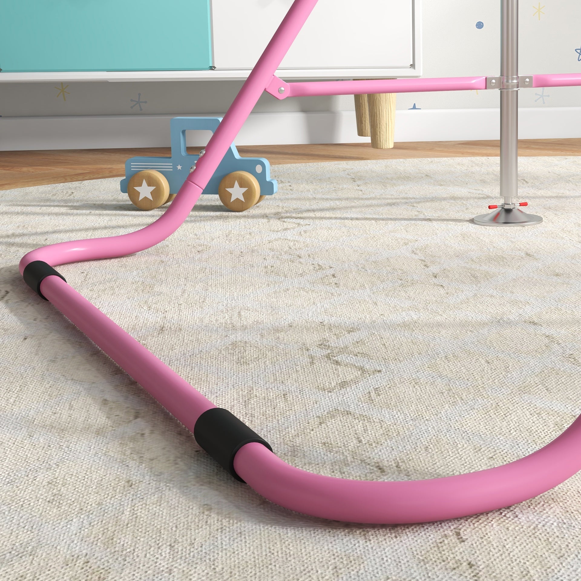 Qaba Folding Gymnastics Bar for Kids, Adjustable Height, Bubble Gum Pink