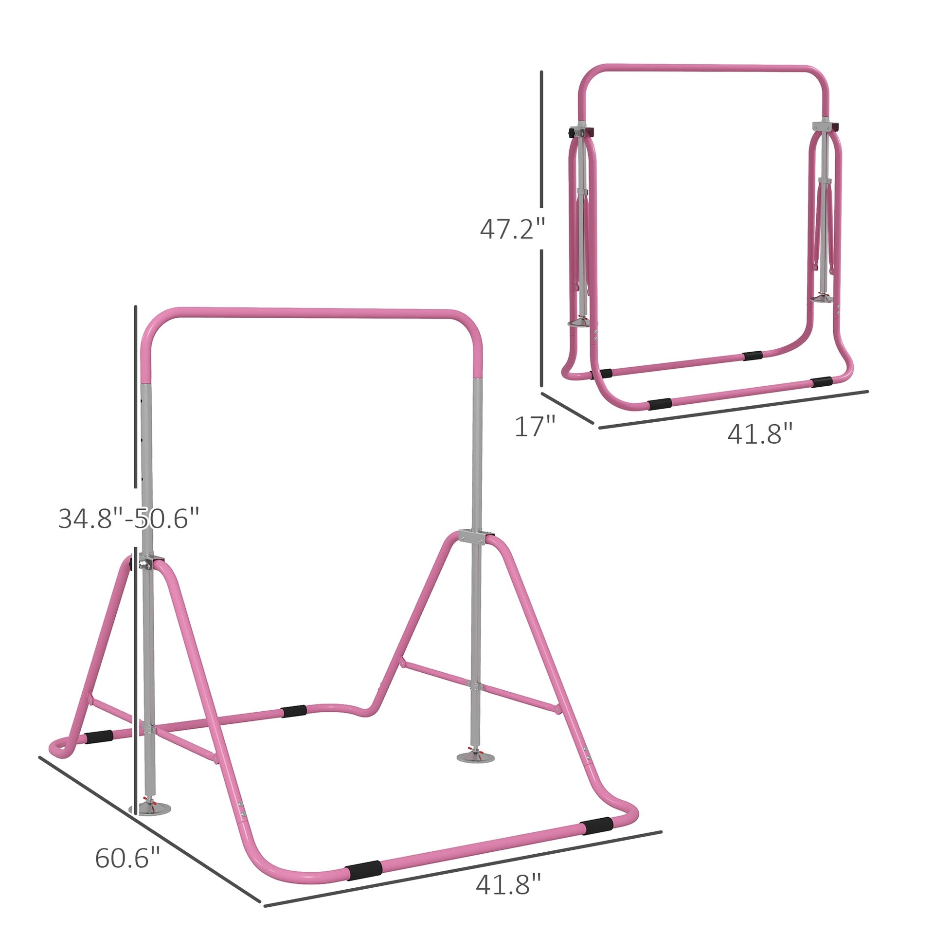 Qaba Folding Gymnastics Bar for Kids, Adjustable Height, Bubble Gum Pink