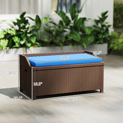 Outsunny Outdoor Wicker Storage Bench with Storage & Cushion, Blue