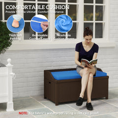 Outsunny Outdoor Wicker Storage Bench with Storage & Cushion, Blue