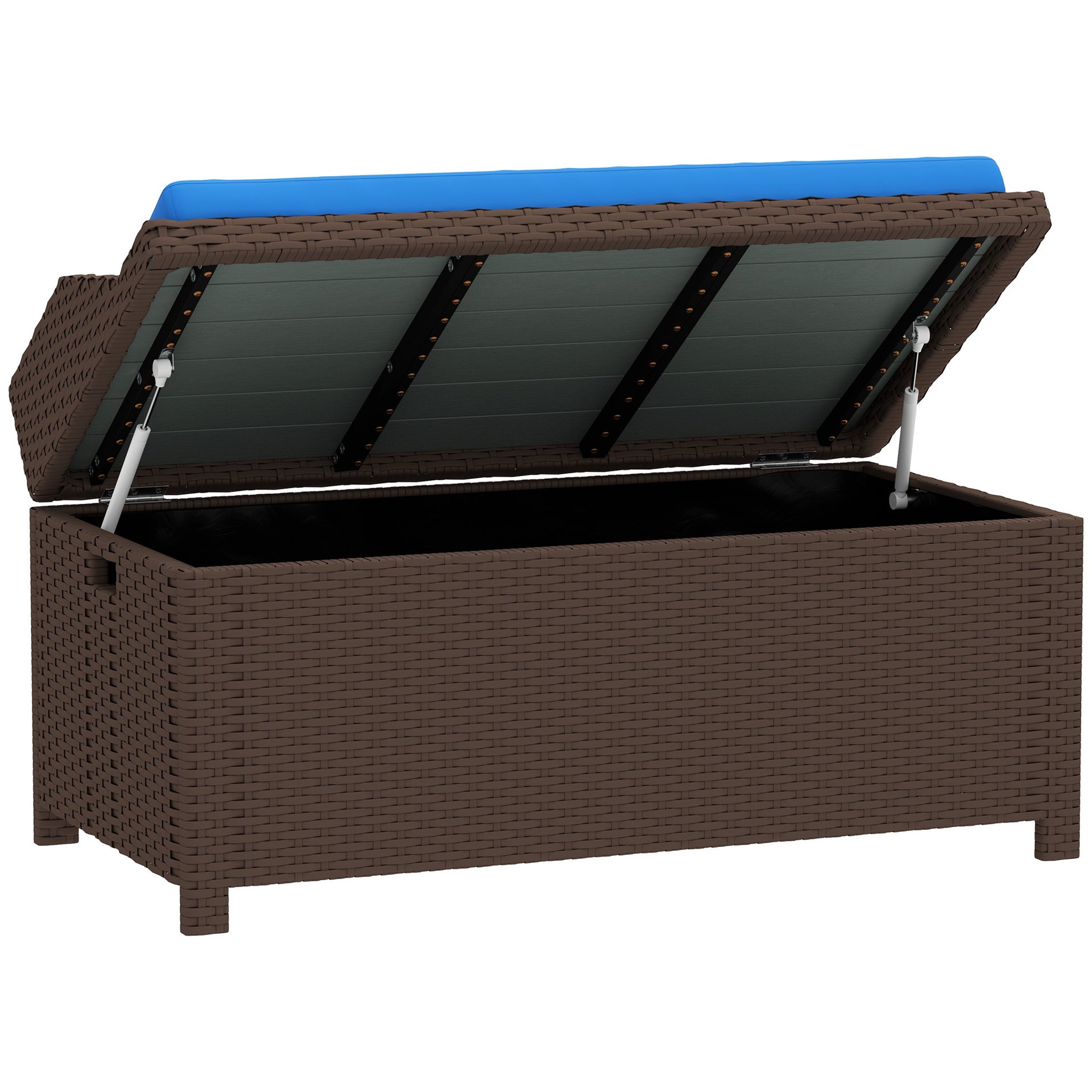 Outsunny Outdoor Wicker Storage Bench with Storage & Cushion, Blue