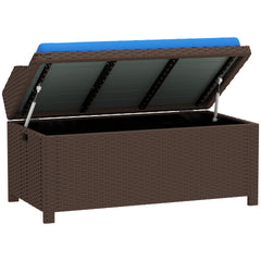 Outsunny Outdoor Wicker Storage Bench with Storage & Cushion, Blue