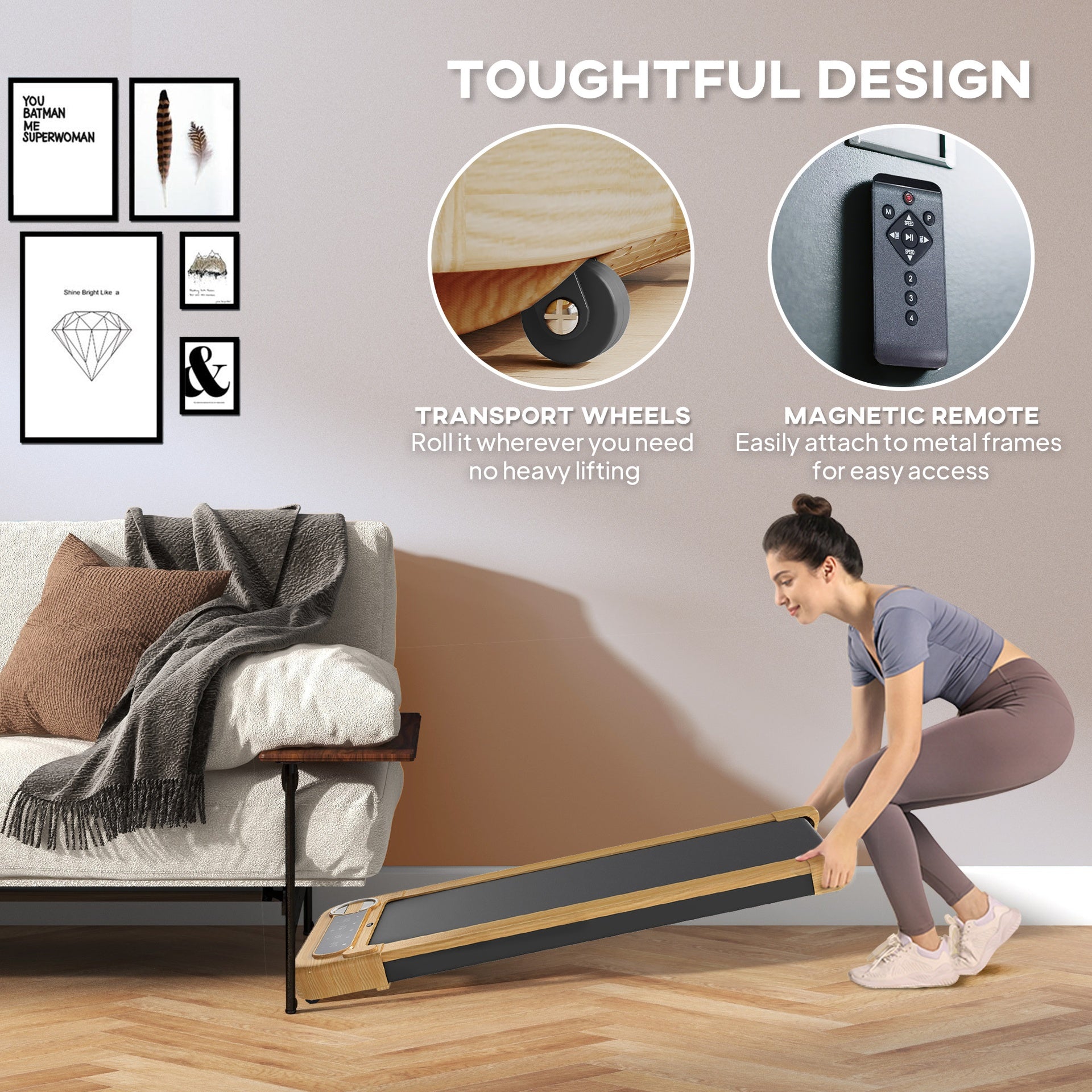 Soozier Walking Pad, Under Desk Treadmill with 17" x 43" Wide Belt, Remote Control, Bluetooth Speaker, Wheels and LED Display