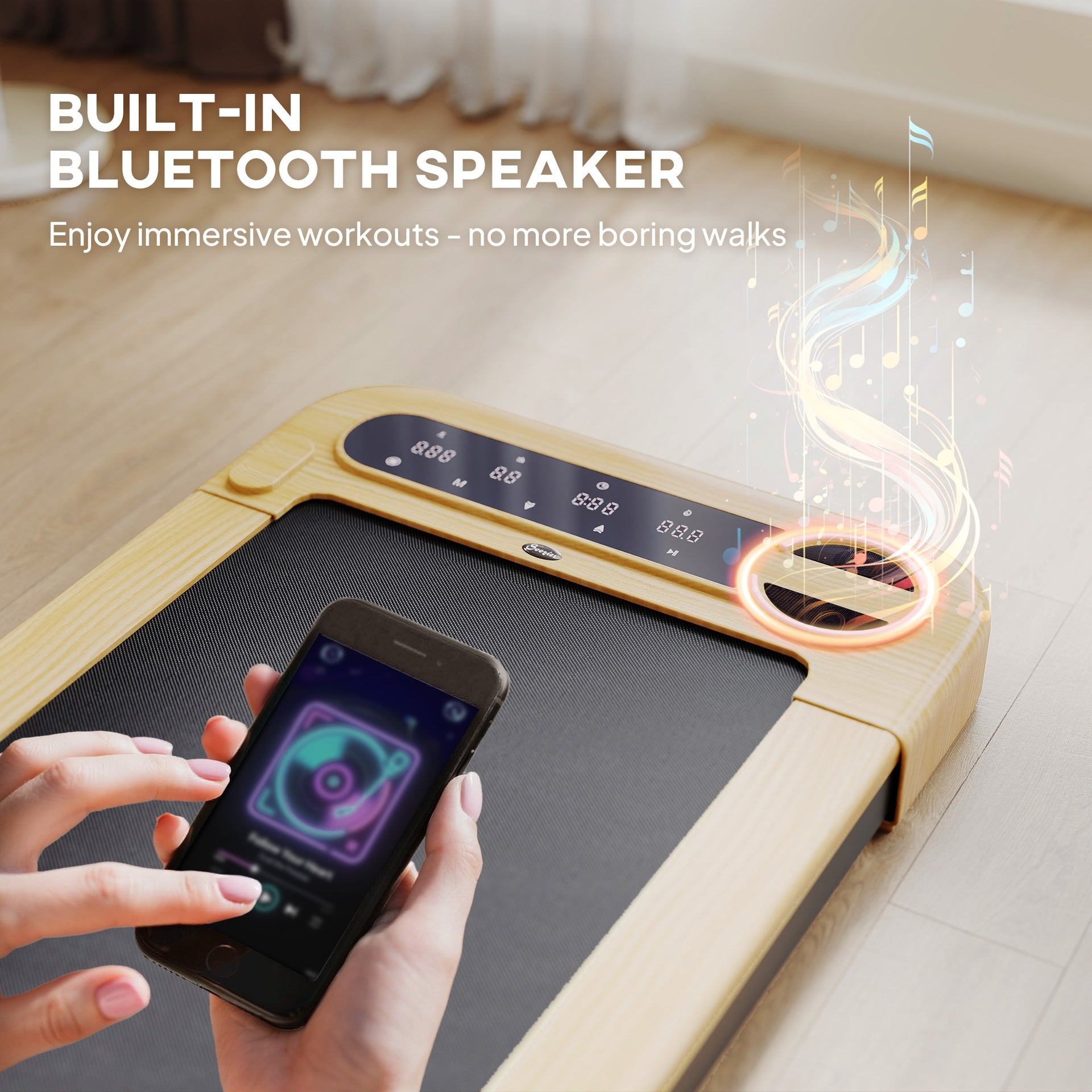 Soozier Walking Pad, Under Desk Treadmill with 17" x 43" Wide Belt, Remote Control, Bluetooth Speaker, Wheels and LED Display