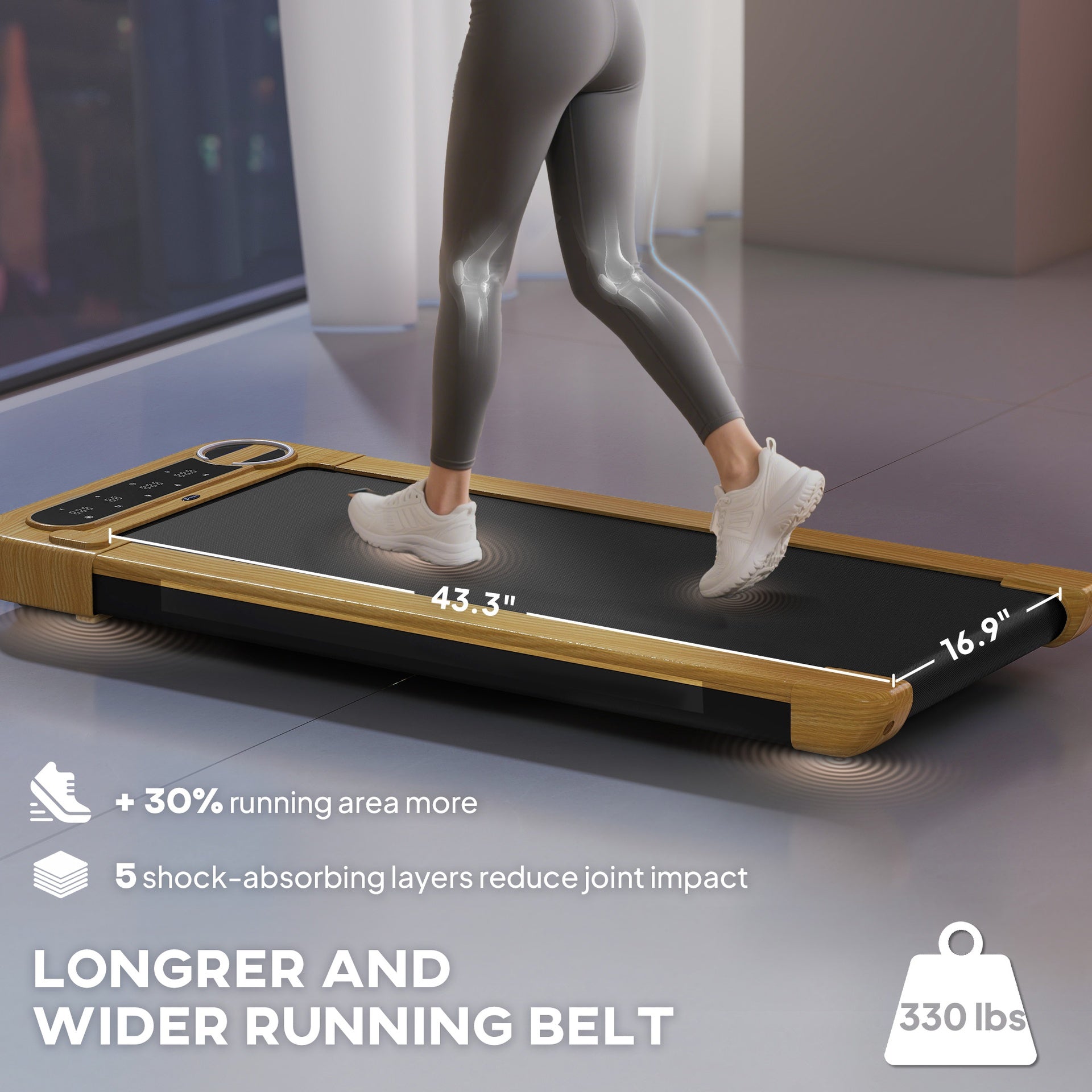 Soozier Walking Pad, Under Desk Treadmill with 17" x 43" Wide Belt, Remote Control, Bluetooth Speaker, Wheels and LED Display