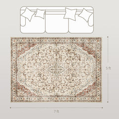 HOMCOM Area Rug 5x7, Machine Washable Rug, Non-Slip Classical Floral Print Floor Carpet for Living Room, Bedroom, Mixed-Brown