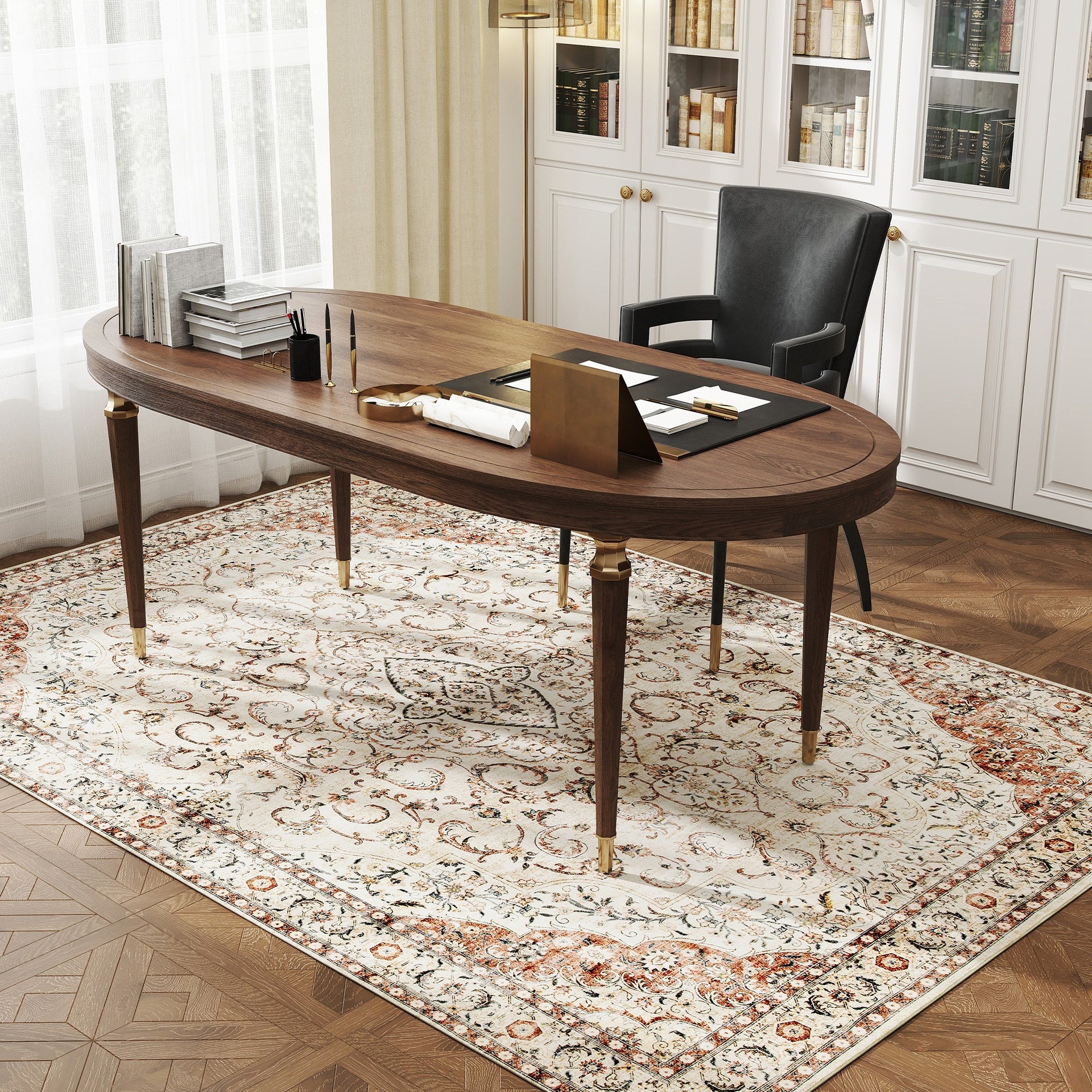 HOMCOM Area Rug 5x7, Machine Washable Rug, Non-Slip Classical Floral Print Floor Carpet for Living Room, Bedroom, Mixed-Brown