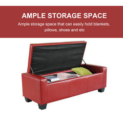 HOMCOM 50.5" Faux Leather Rectangular Tufted Storage Ottoman, Bright Red