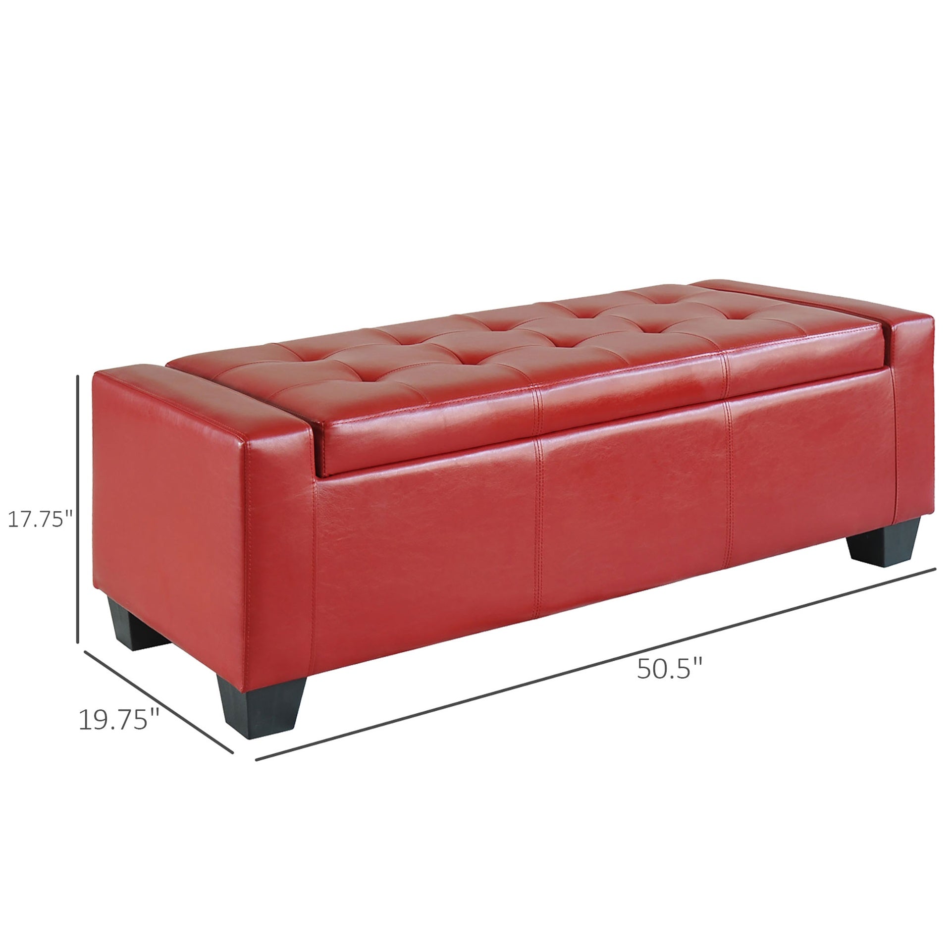 HOMCOM 50.5" Faux Leather Rectangular Tufted Storage Ottoman, Bright Red