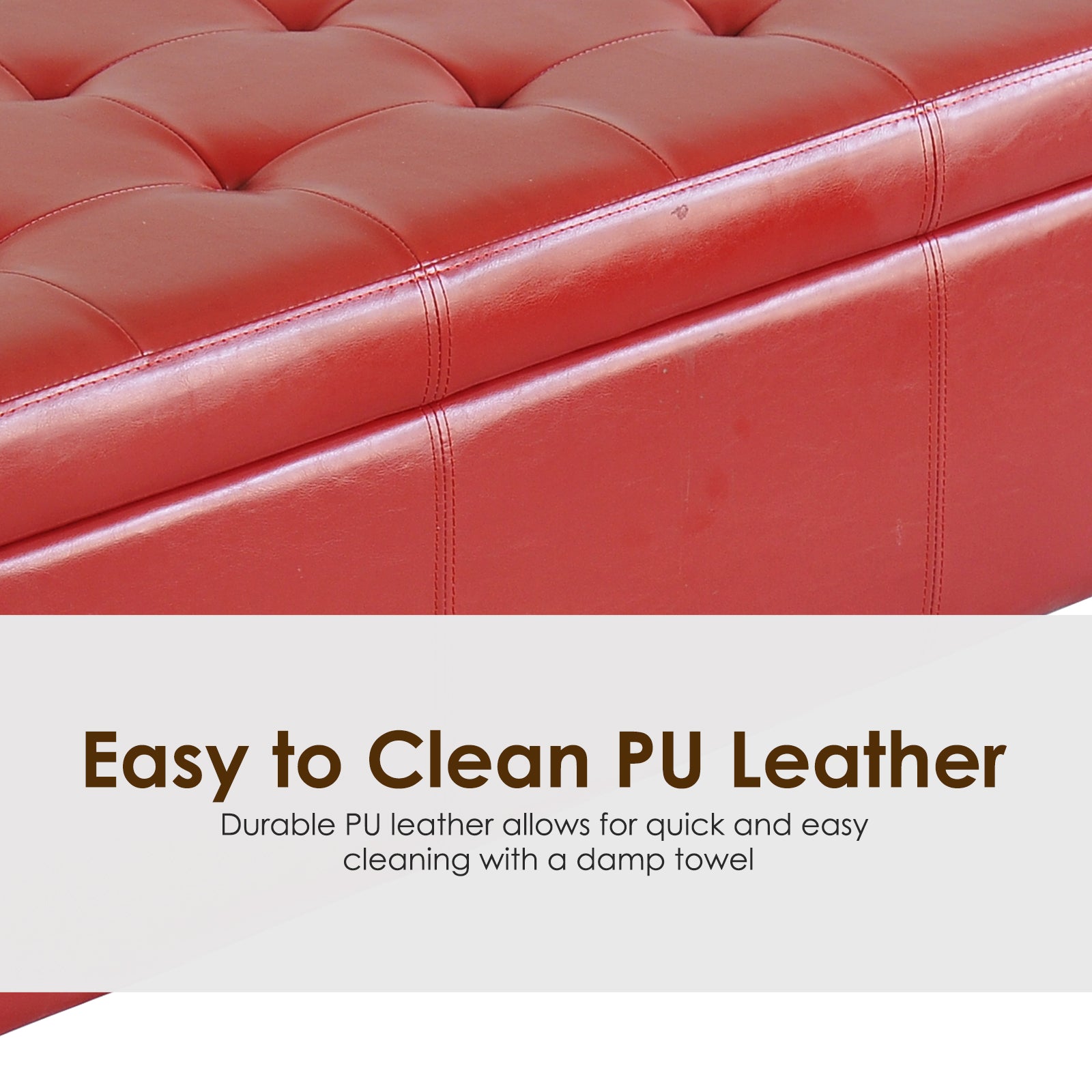 HOMCOM 50.5" Faux Leather Rectangular Tufted Storage Ottoman, Bright Red