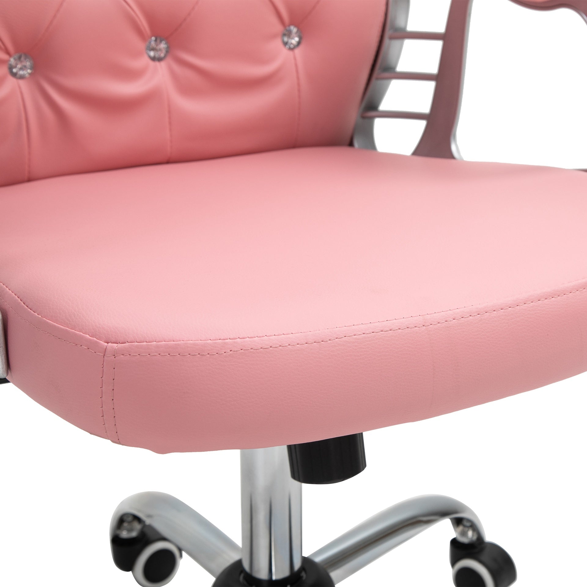 Vinsetto Makeup Vanity Chair, PU Leather Computer Task Chair with Button Tufted, Padded Armrests, Adjustable Height and Swivel Wheels, Pink