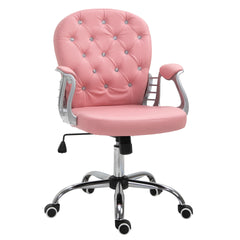 Vinsetto Makeup Vanity Chair, PU Leather Computer Task Chair with Button Tufted, Padded Armrests, Adjustable Height and Swivel Wheels, Pink
