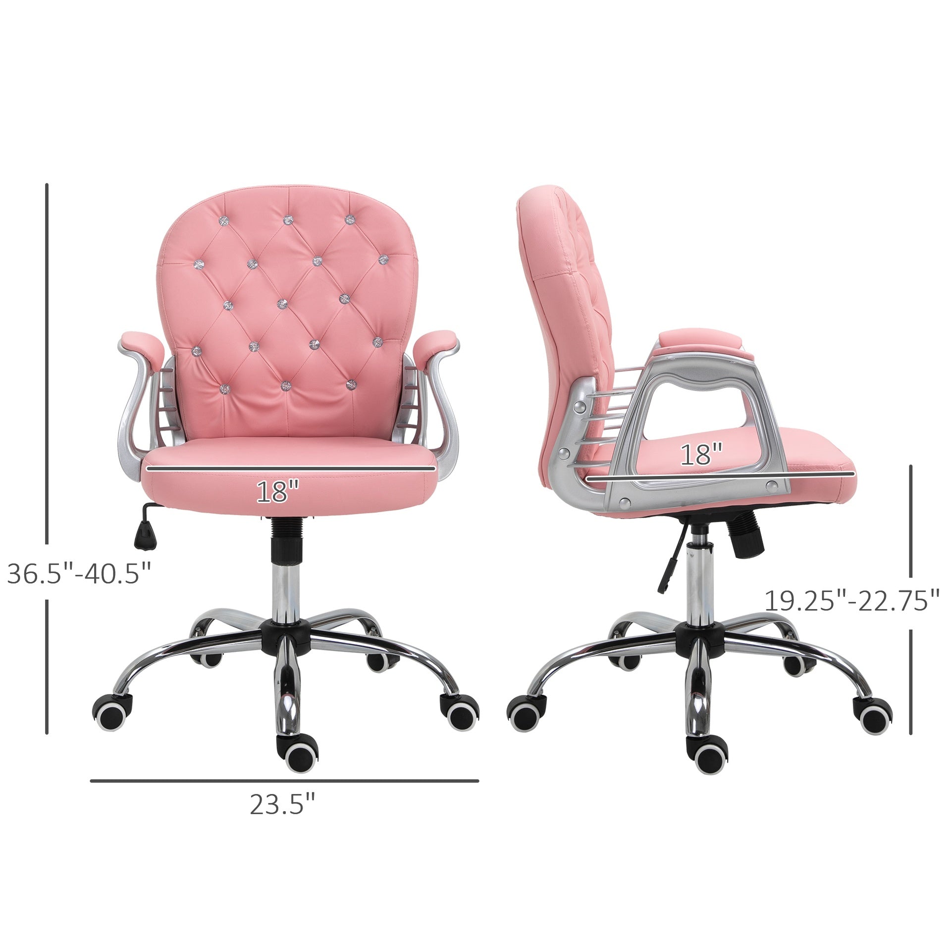 Vinsetto Makeup Vanity Chair, PU Leather Computer Task Chair with Button Tufted, Padded Armrests, Adjustable Height and Swivel Wheels, Pink
