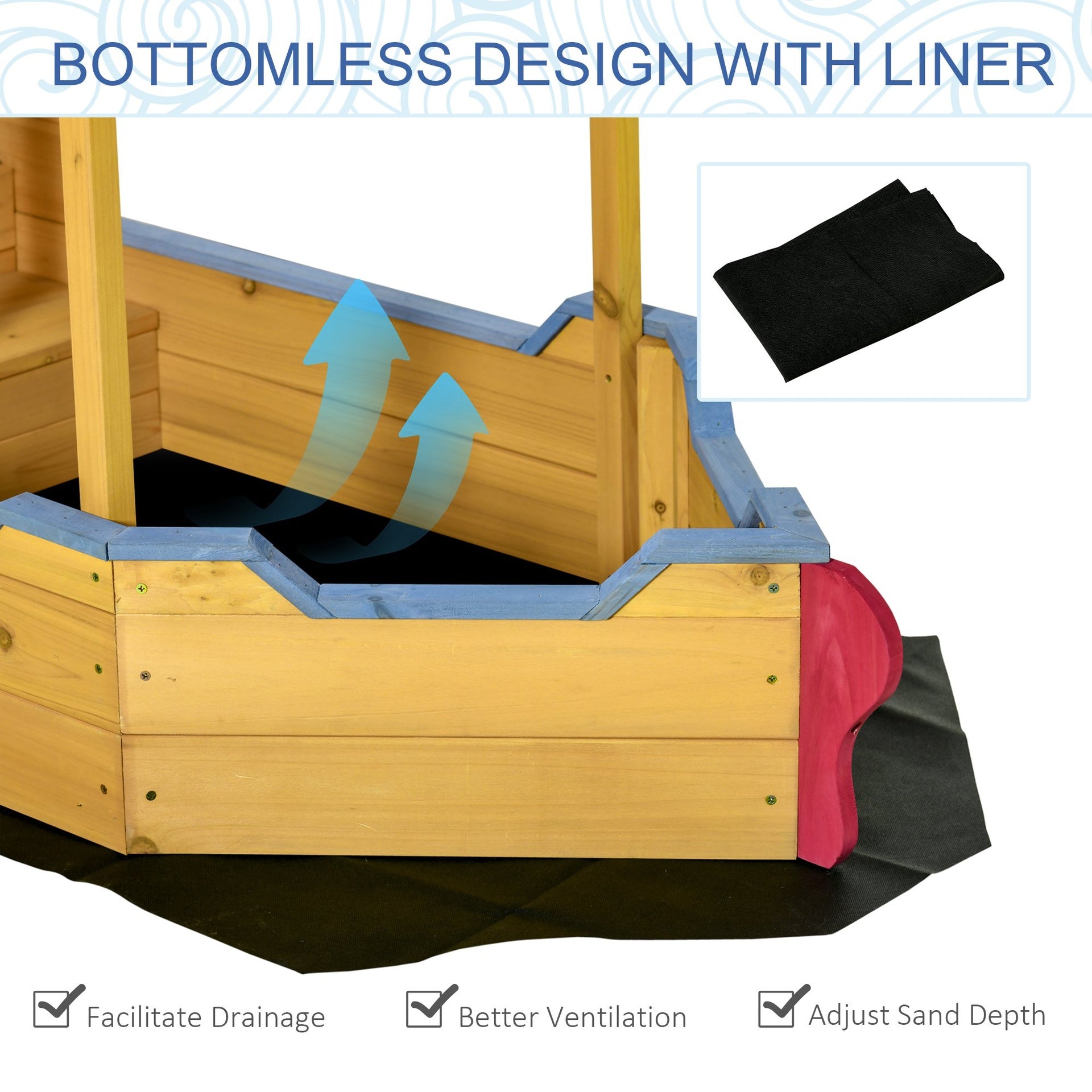 Outsunny Kids Wooden Sandbox, w/ Canopy Bench Seat Storage Space, Aged 3-8 Years Old