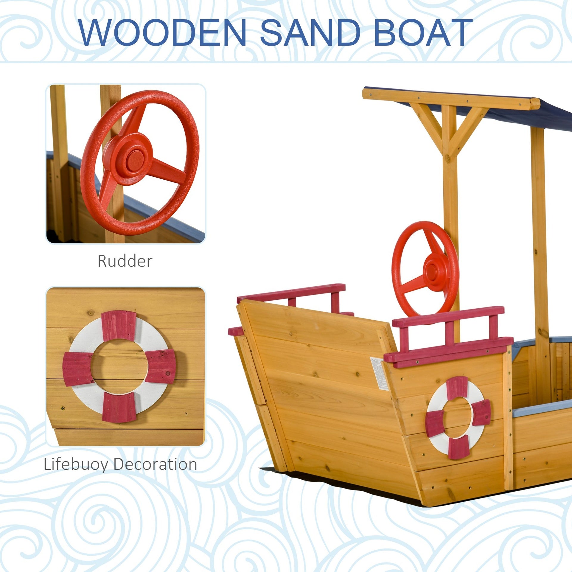 Outsunny Kids Wooden Sandbox, w/ Canopy Bench Seat Storage Space, Aged 3-8 Years Old