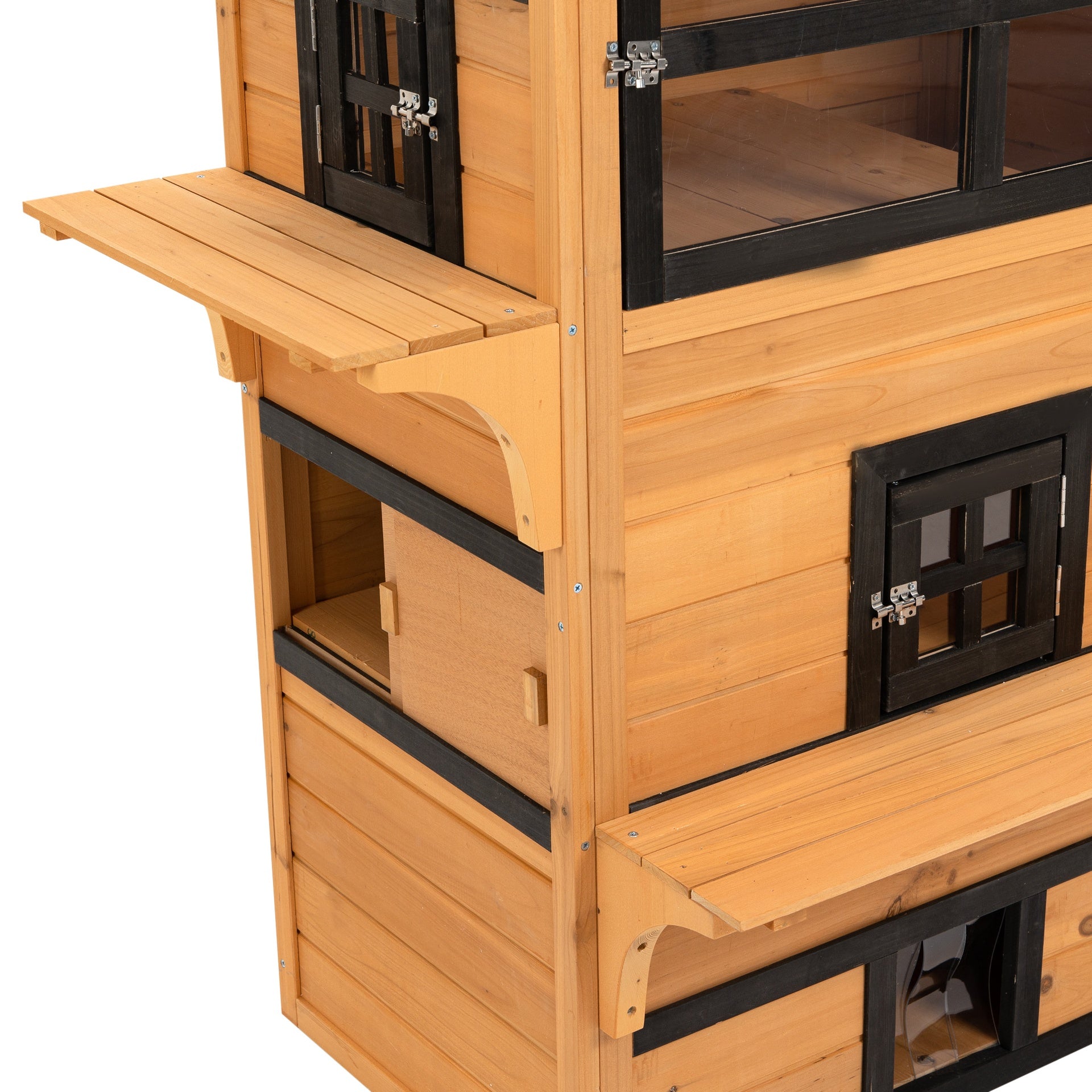 PawHut Outdoor Cat House, 3-Tier Kitty Shelter with 5 Escape Doors, Weather Resistant, Yellow & Black