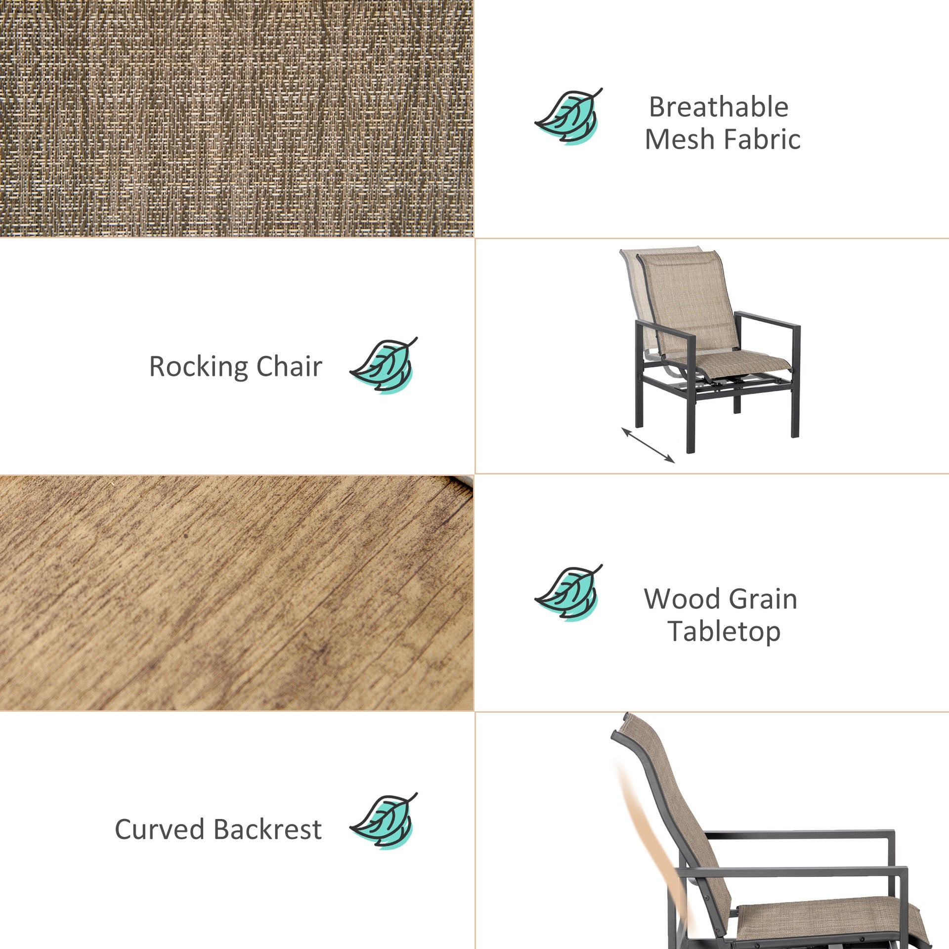 Outsunny 5 Piece Garden Patio Dining Set, Dinner Table with Built-in Ice Bucket Insert, 4 Rocking Chairs, Beige
