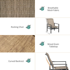 Outsunny 5 Piece Garden Patio Dining Set, Dinner Table with Built-in Ice Bucket Insert, 4 Rocking Chairs, Beige