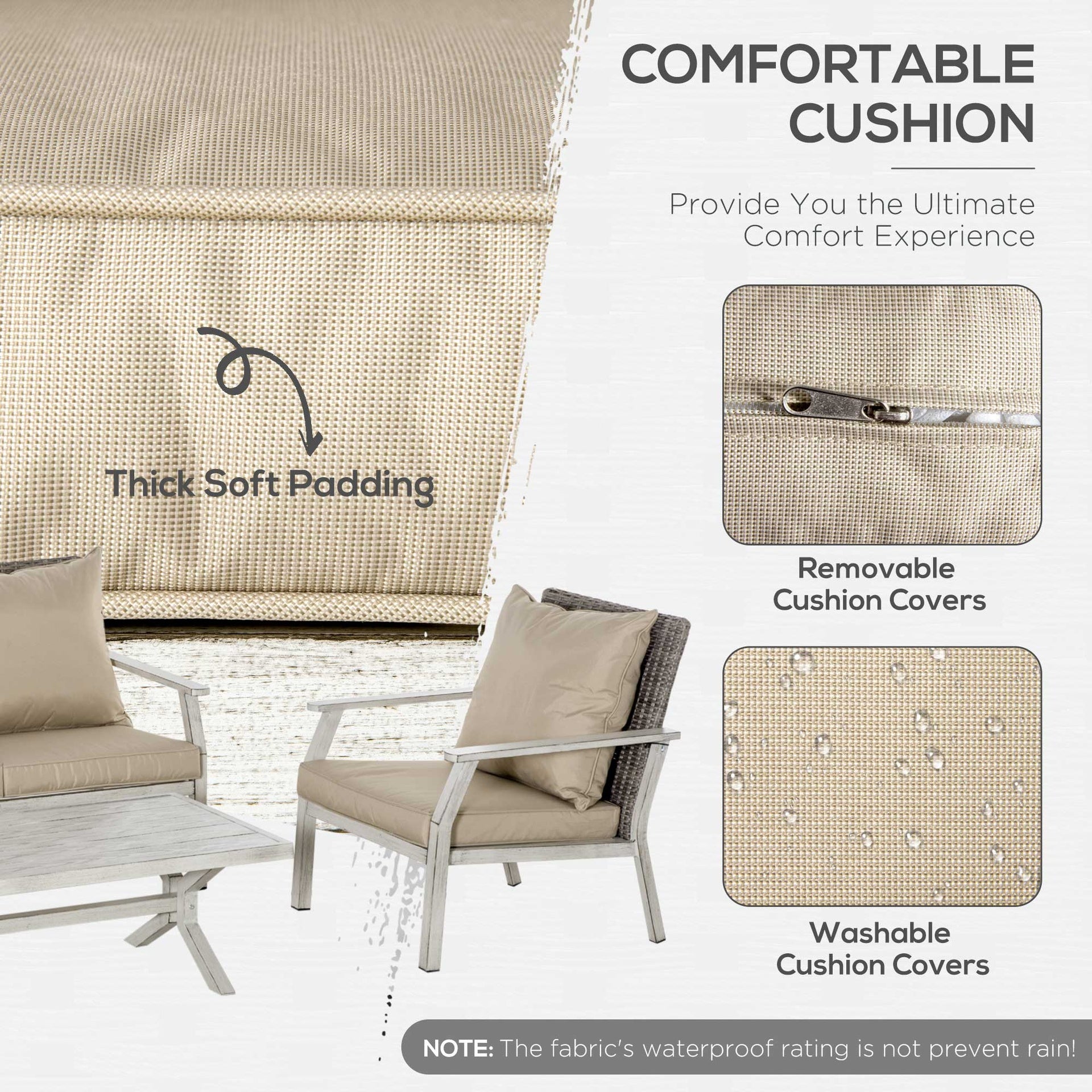 Outsunny 4 Pieces Patio Furniture Set with Cushions, Outdoor Wicker Conversation Sofa Sets, Aluminum Frame Sofa Sets for Backyard, Poolside, Garden, Beige